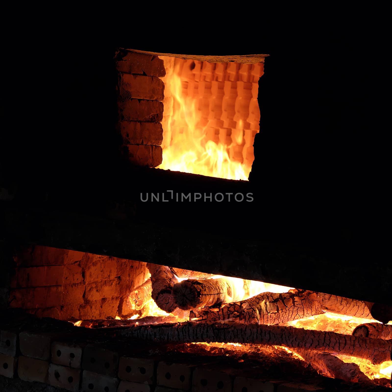 Brickwork, firewood, burning, exhaust fumes by xuanhuongho