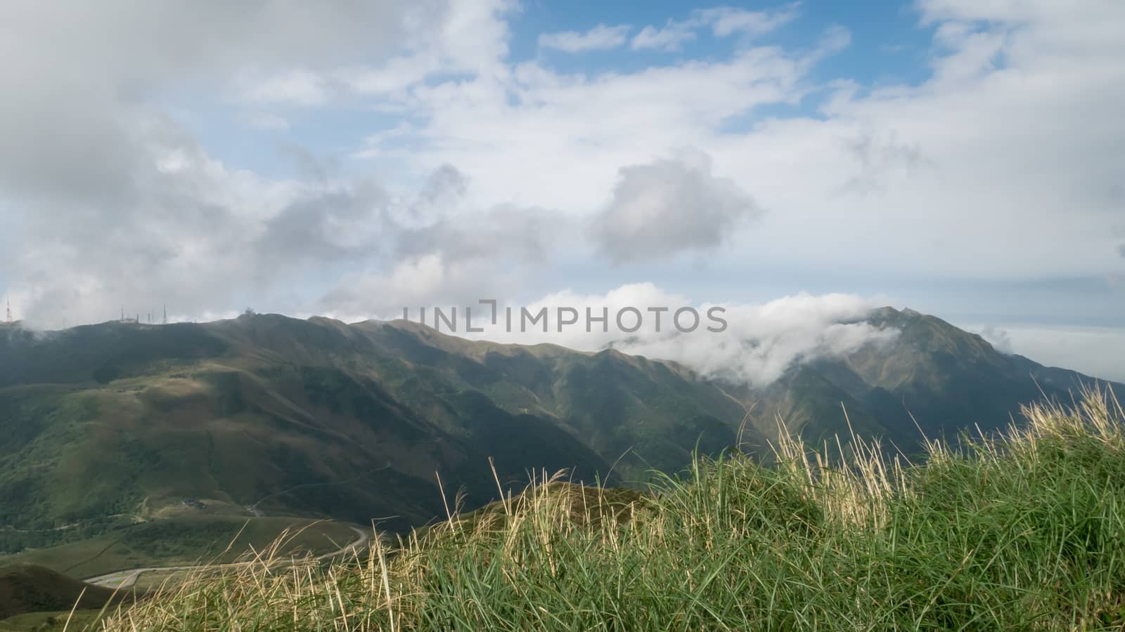 The landscape view from Mt. Qixing main peak in Yangmingshan National Park, Taiwan.