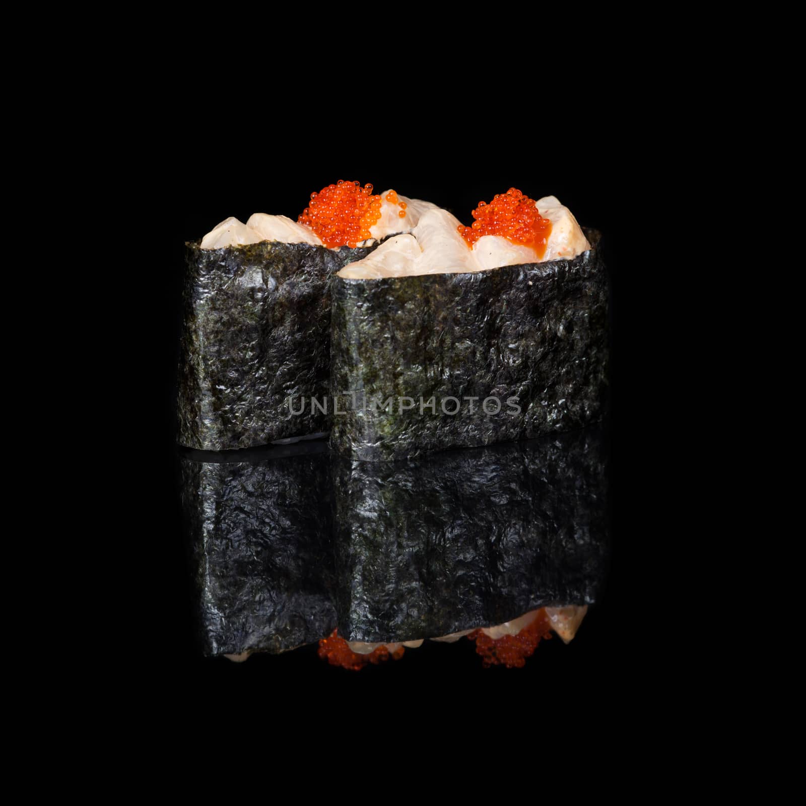 Rolls with pieces of fish and flying fish roe by kzen
