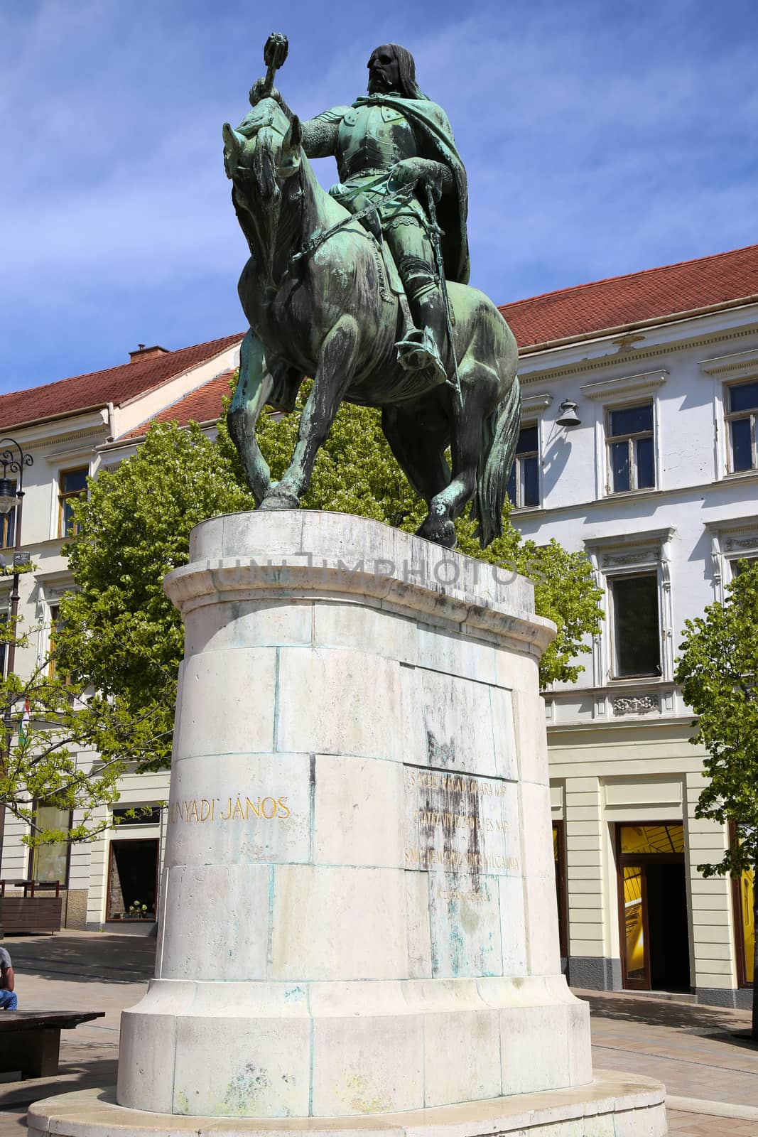  A statue of Janos Hunyadi on Szechenyi Square in Pecs, Hungary by vladacanon
