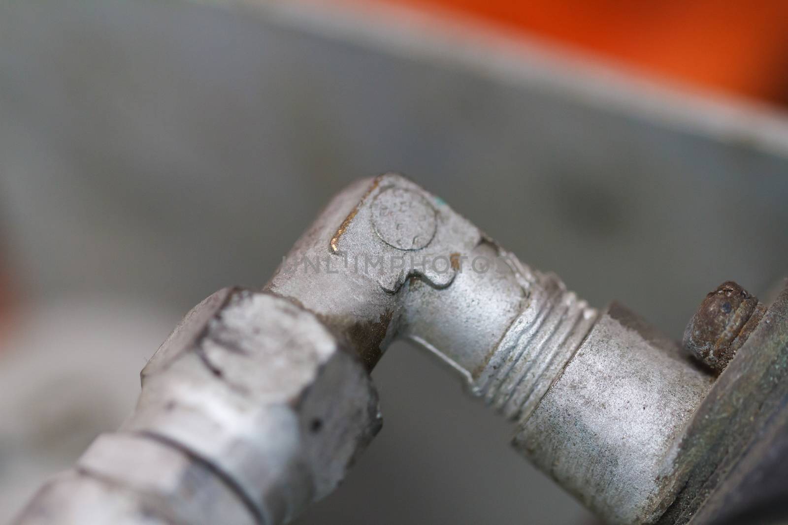 Close up detailed view of historical old iron cables and pipes.