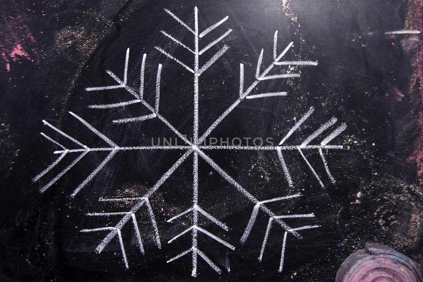 Graphic representation with chalk on blackboard symbol of snow
