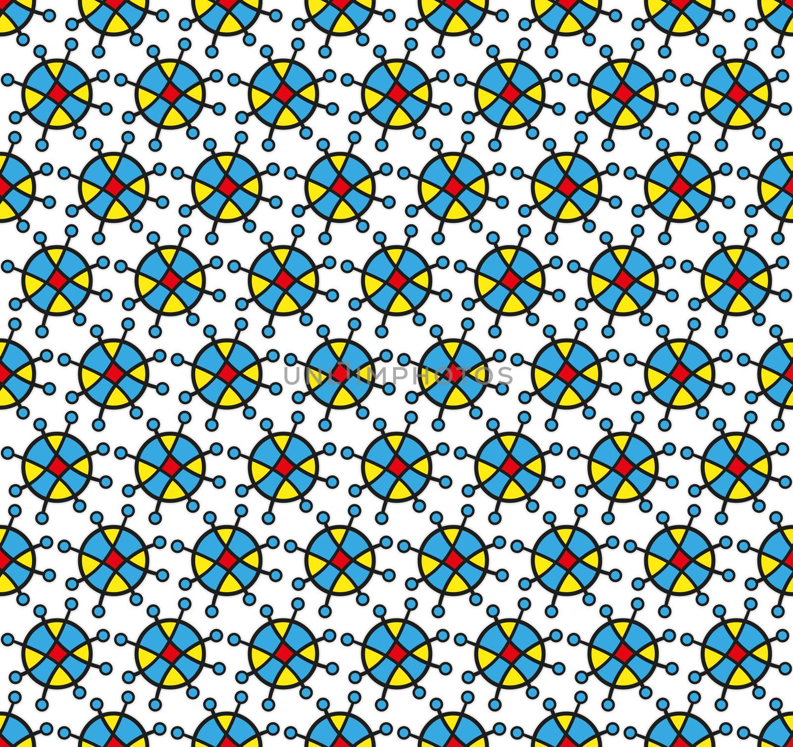 background or textile pattern with a stylized circular colored sun