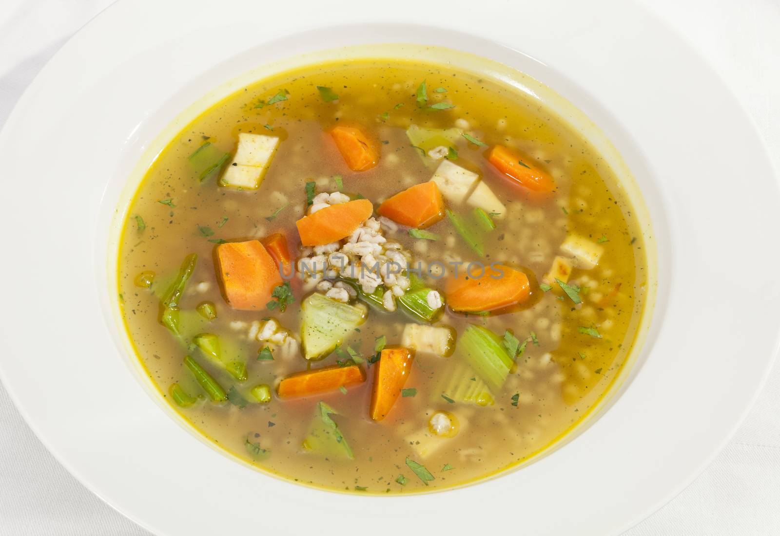 Vegetable soup w carrot, leek and celery stalks