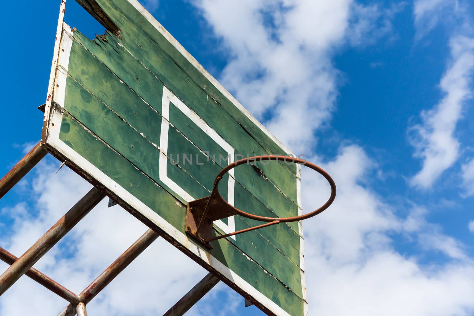 basketball hoop old on blue sky background
