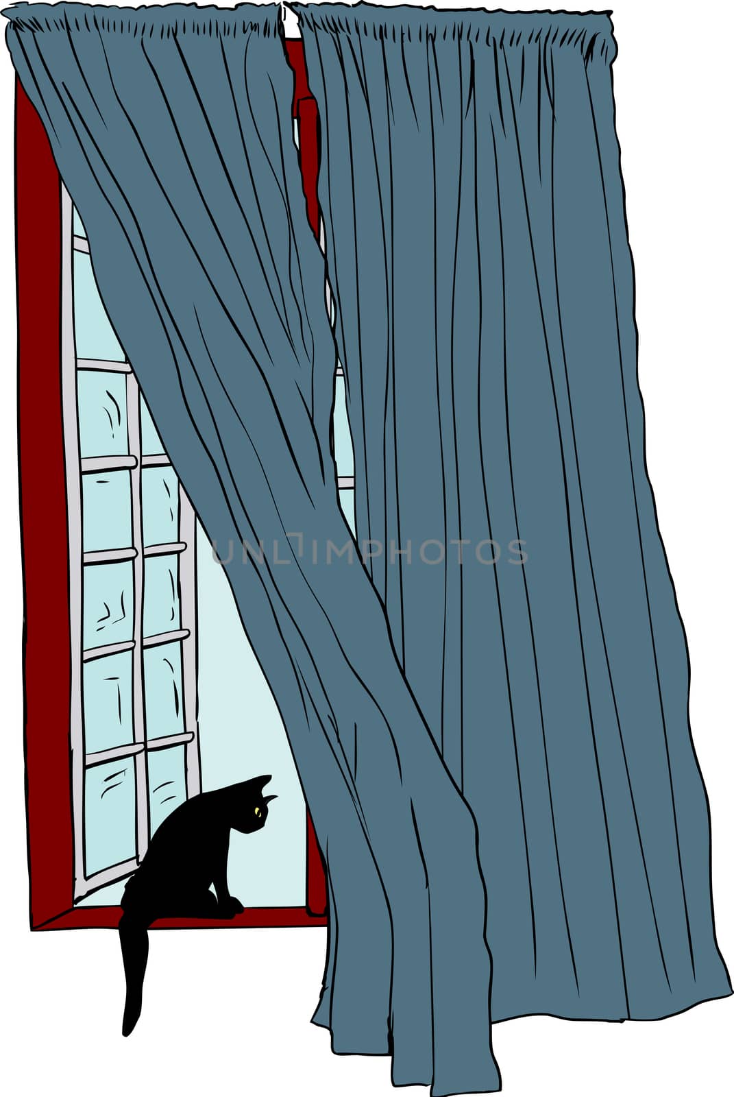Open window with black cat on ledge by TheBlackRhino