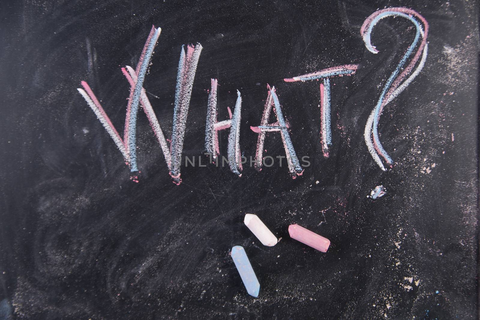 Graphic representation of the word with chalk on the blackboard what