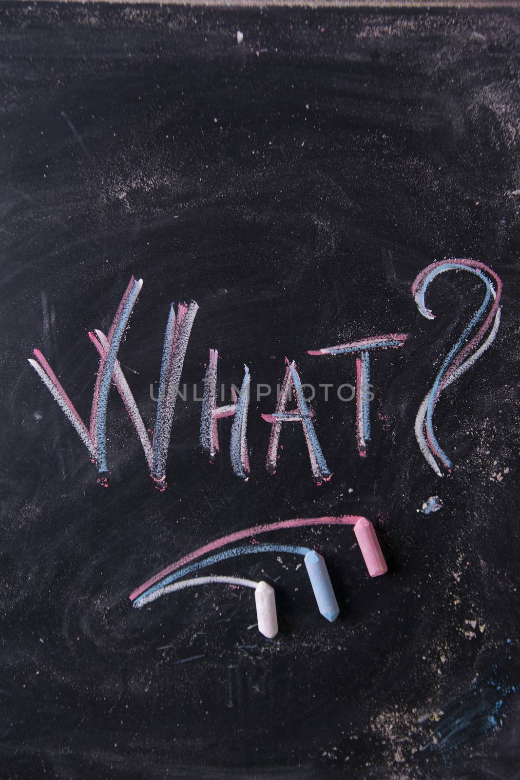 Graphic representation of the word with chalk on the blackboard what