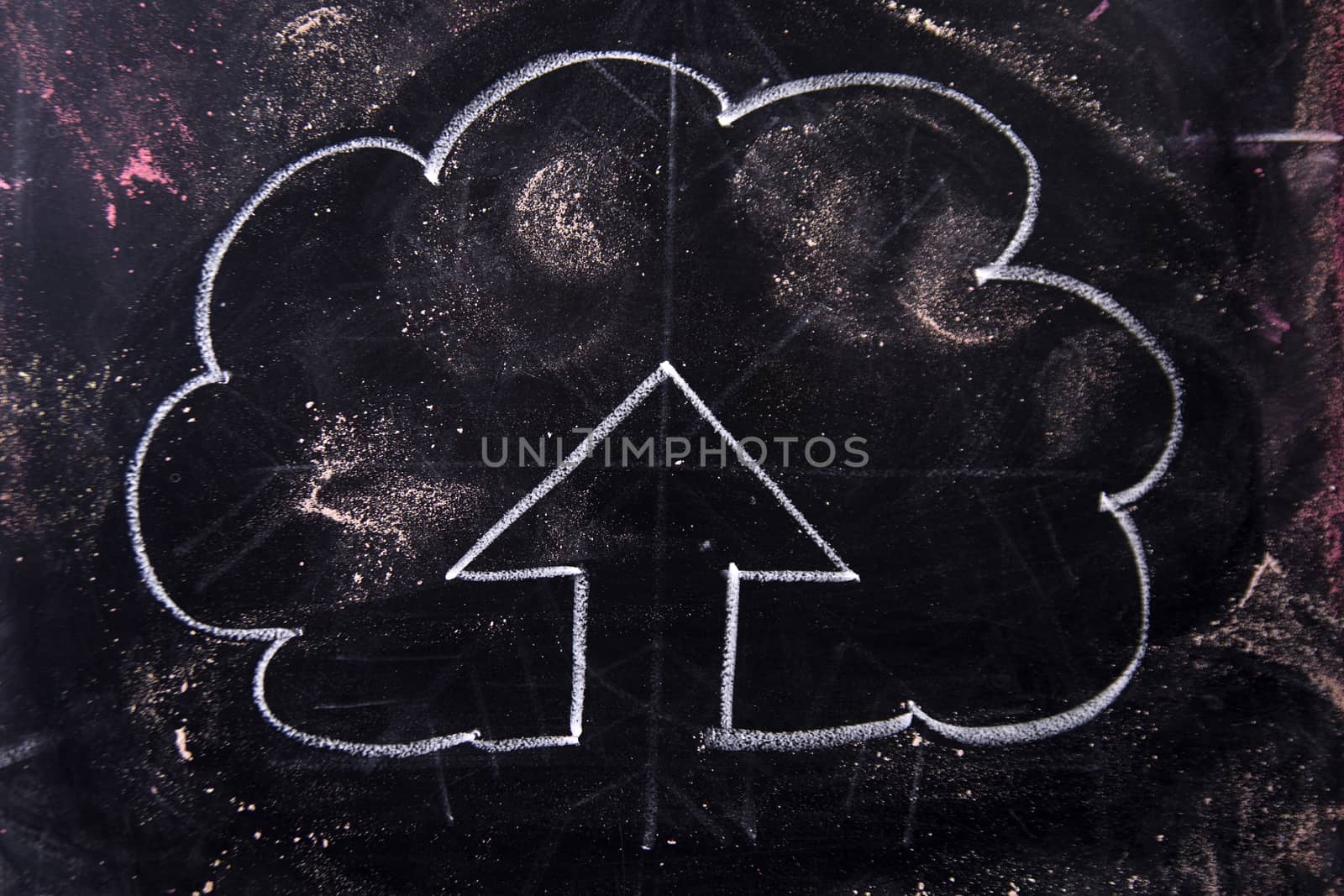 Graphic representation with chalk on blackboard symbol of the upload line