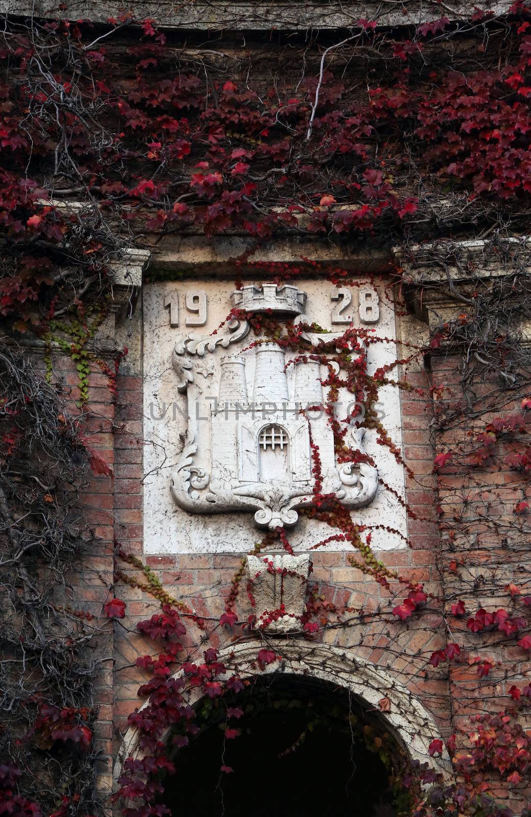 Coat of arms of the city of Zagreb in the cemetery Mirogoj, on Nonember 01, 2013, in Zagreb, Croatia