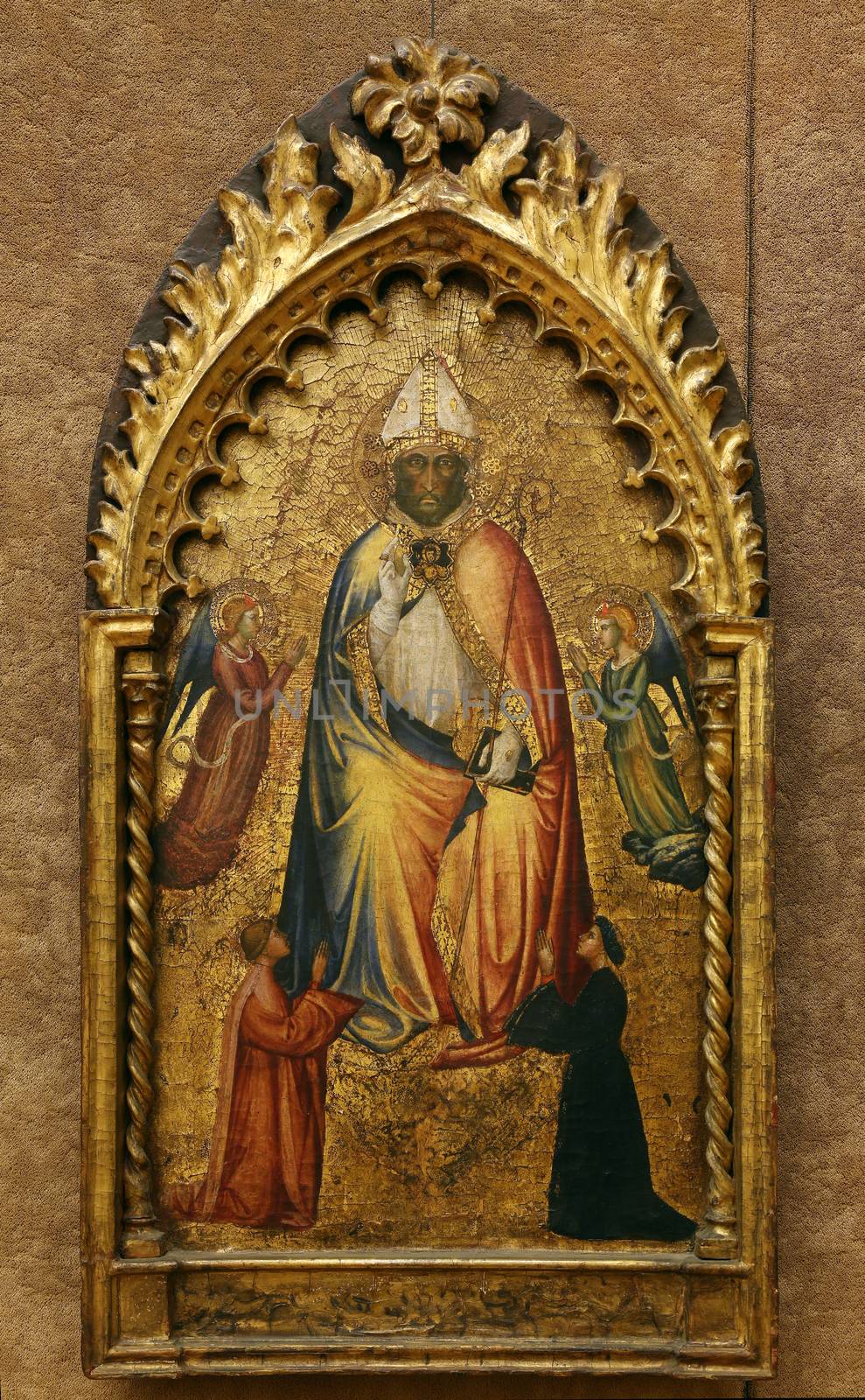 Maestro di San Martino a Mensola: St. Nicholas with angels and donors by atlas