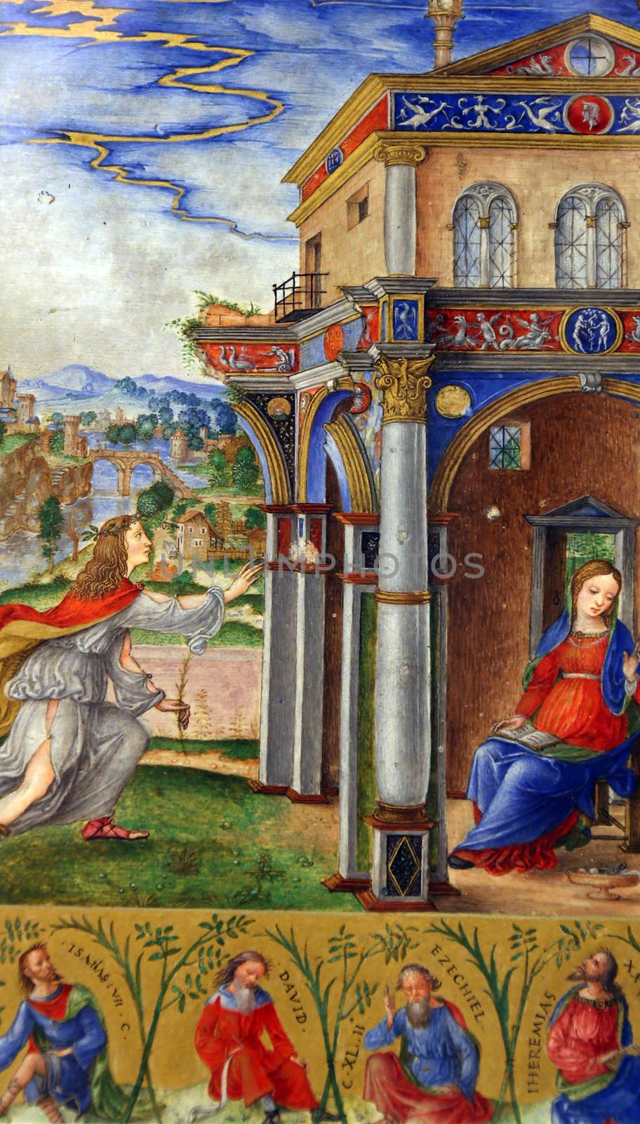 Matteo da Milano: miniatures from the breviary of Alfonso I d'Este: Annunciation of the Virgin Mary by atlas