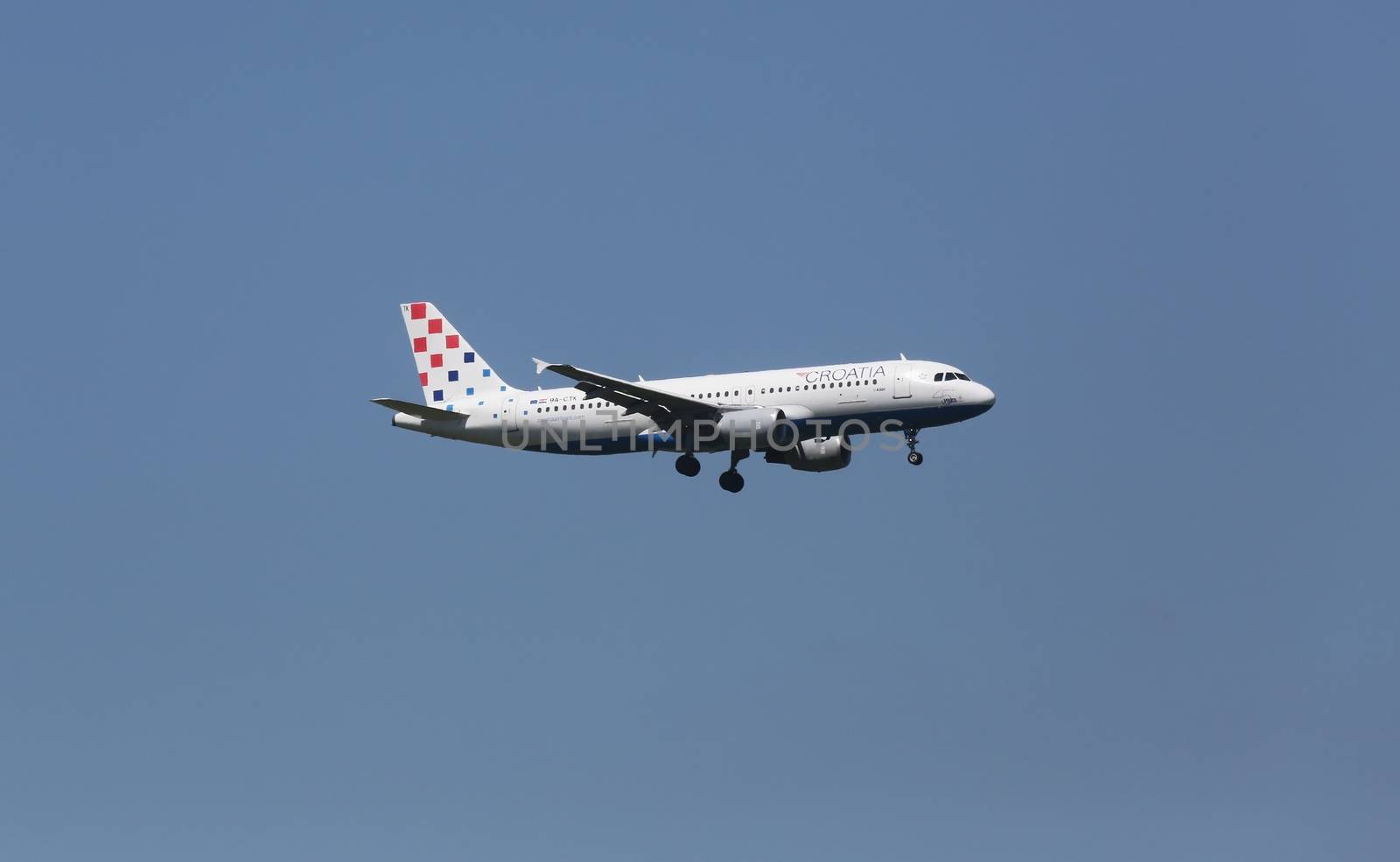 Airbus A320, registration 9A-CTK of Croatia Airlines landing on Zagreb Airport Pleso
