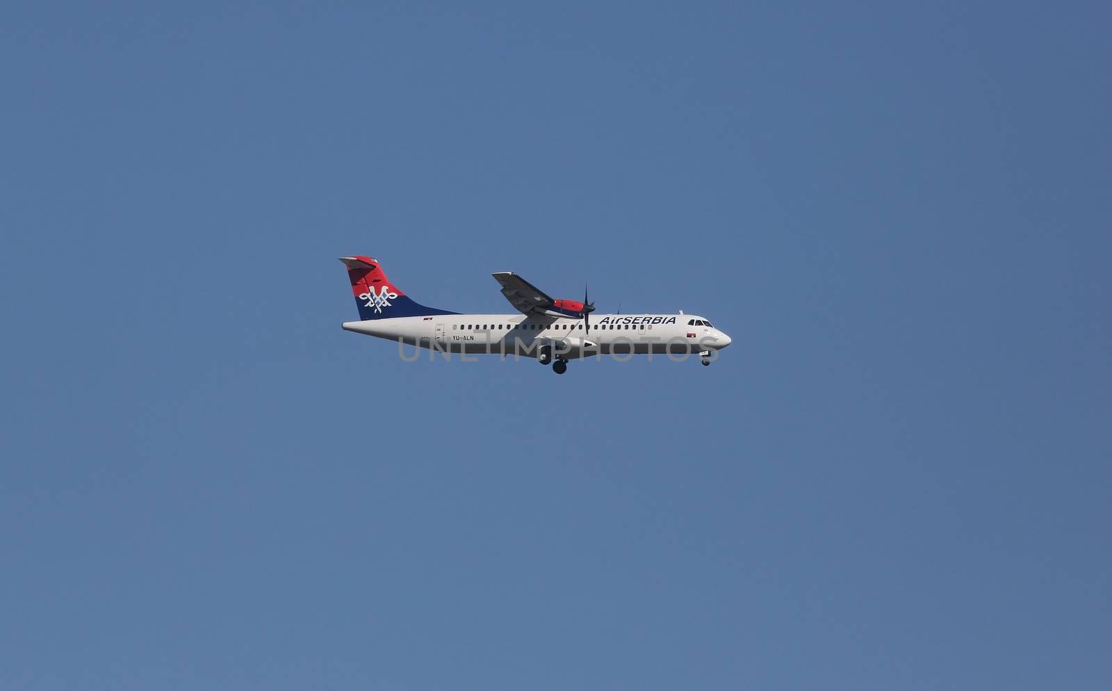 ATR 72, registration XB-IXP of Air Serbia landing on Zagreb Airport Pleso