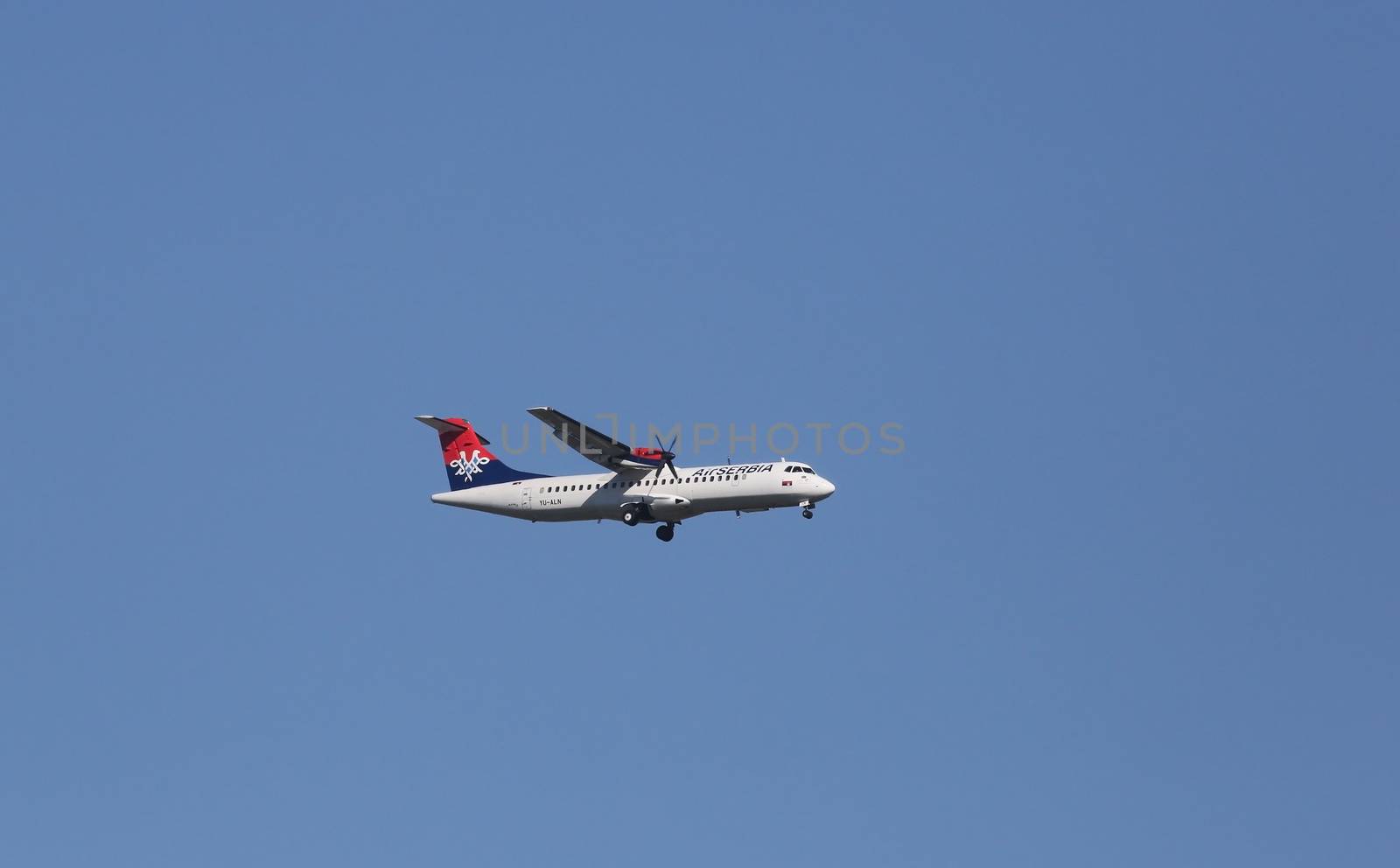 ATR 72, registration XB-IXP of Air Serbia landing on Zagreb Airport Pleso