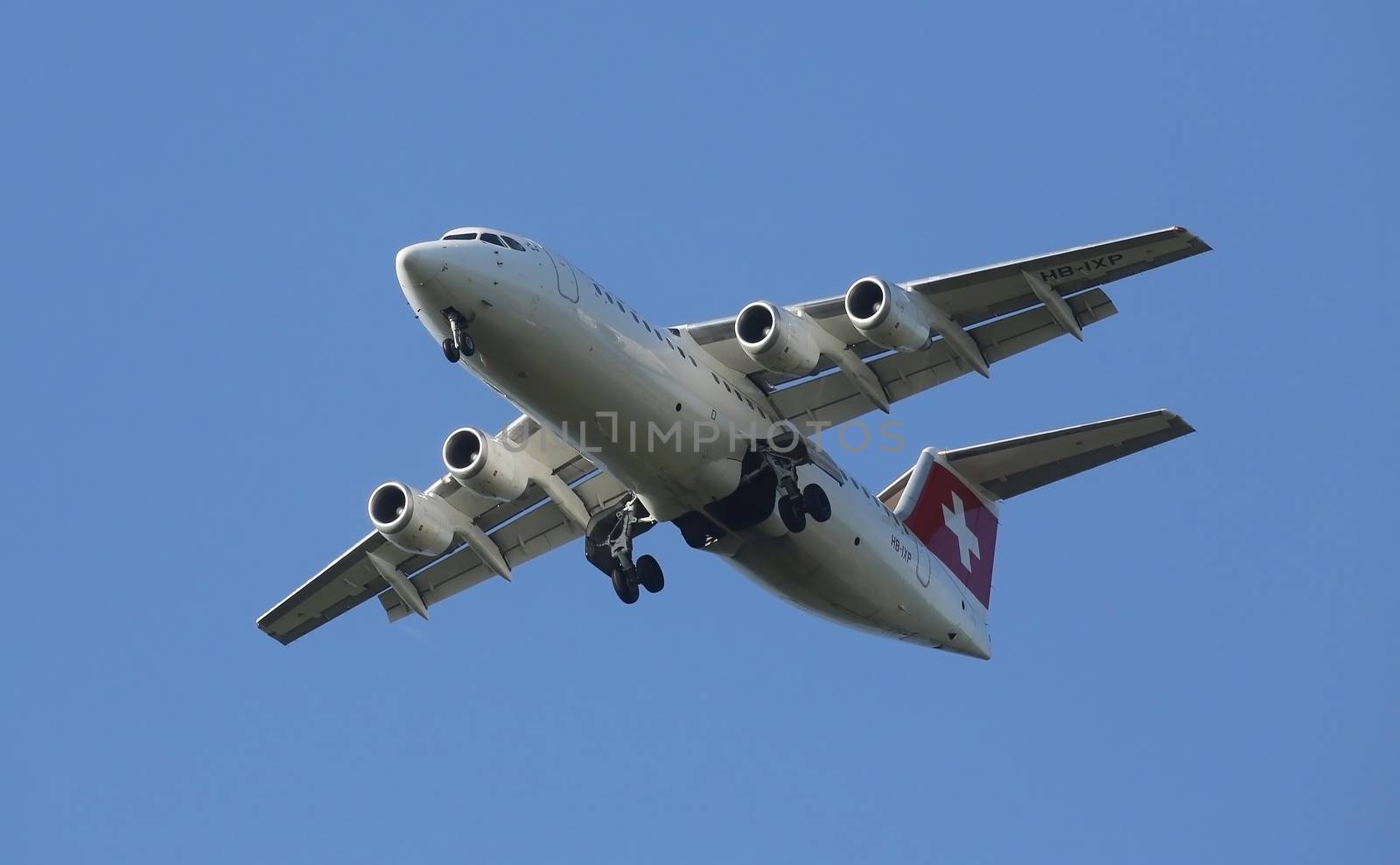 Avro RJ100, registration XB-IXP of Swiss  Airlines landing on Zagreb Airport Pleso