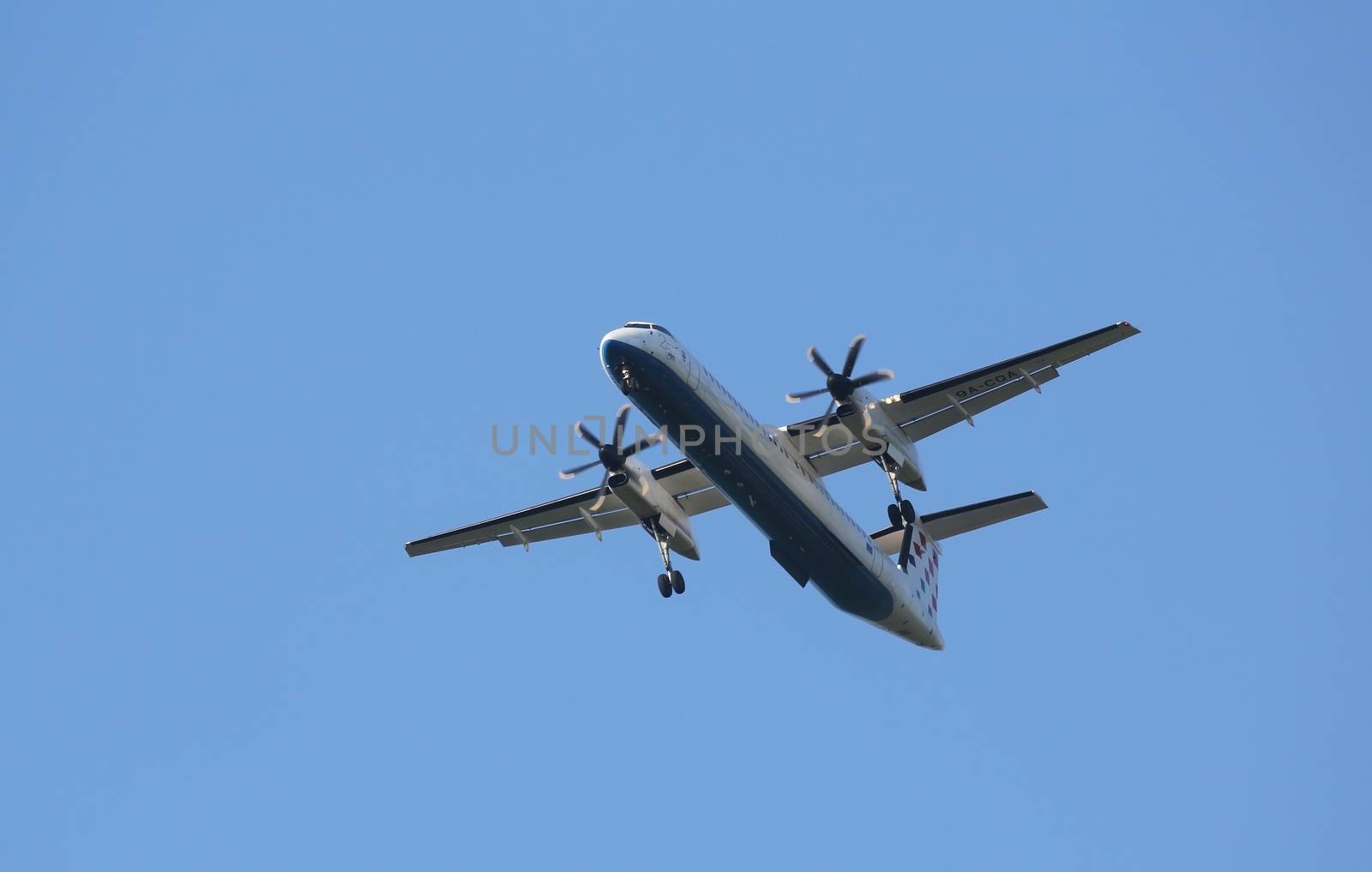 Bombardier DH8D, registration 9A-CQA of Croatia Airlines landing on Zagreb Airport Pleso