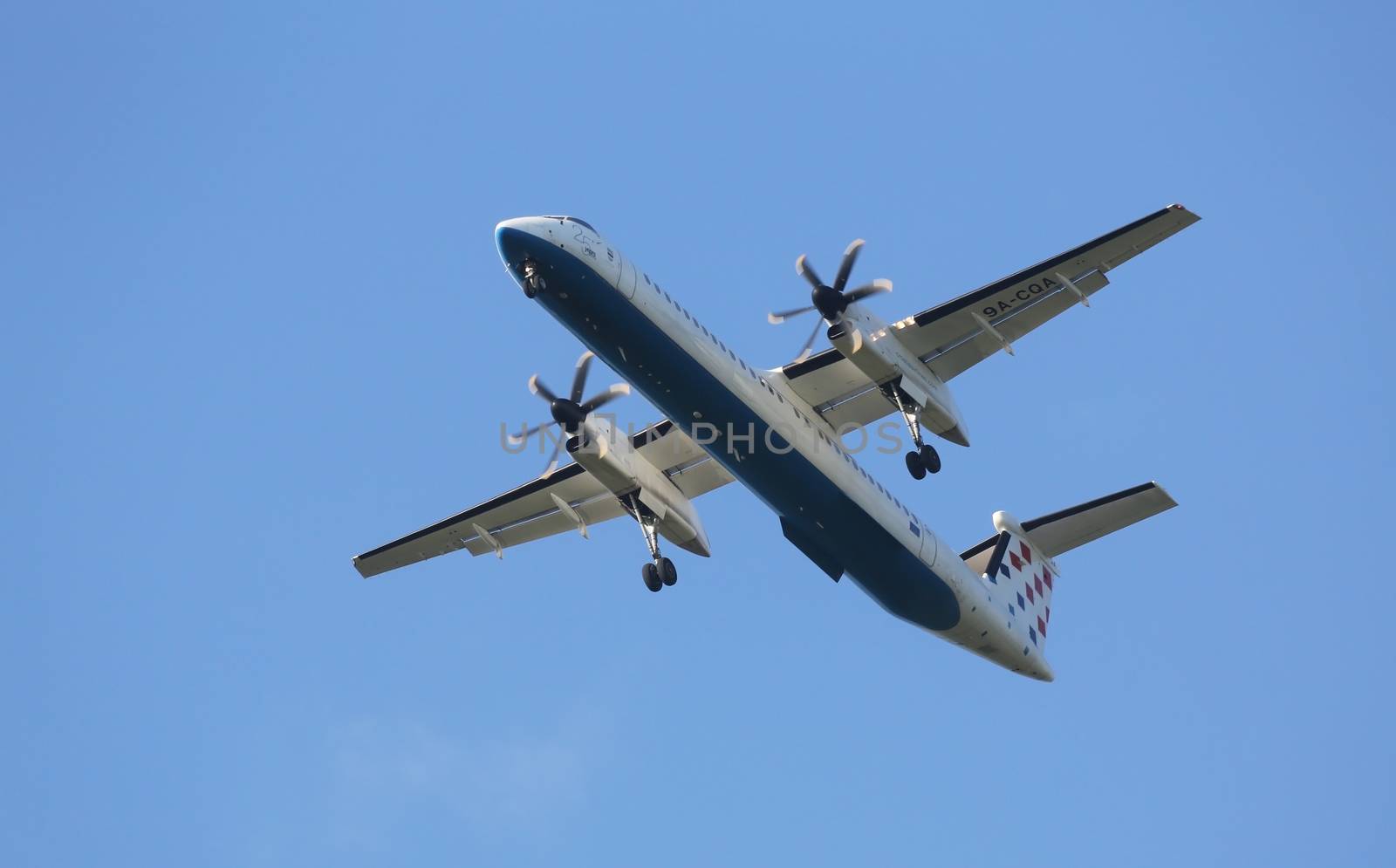 Bombardier DH8D, registration 9A-CQA of Croatia Airlines landing on Zagreb Airport Pleso