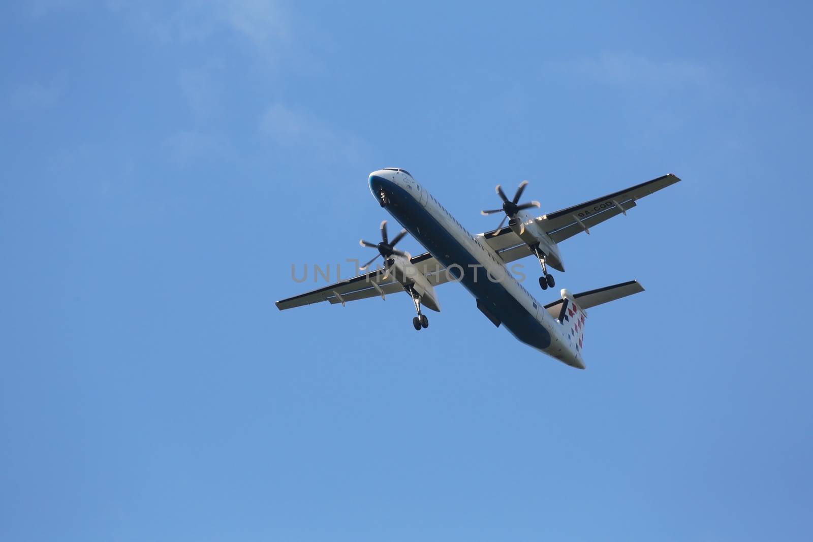 Bombardier DH8D, registration 9A-CQD of Croatia Airlines landing on Zagreb Airport Pleso