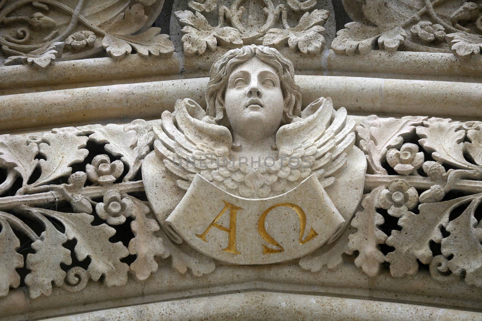 Angel on the portal of the cathedral dedicated to the Assumption of Mary in Zagreb