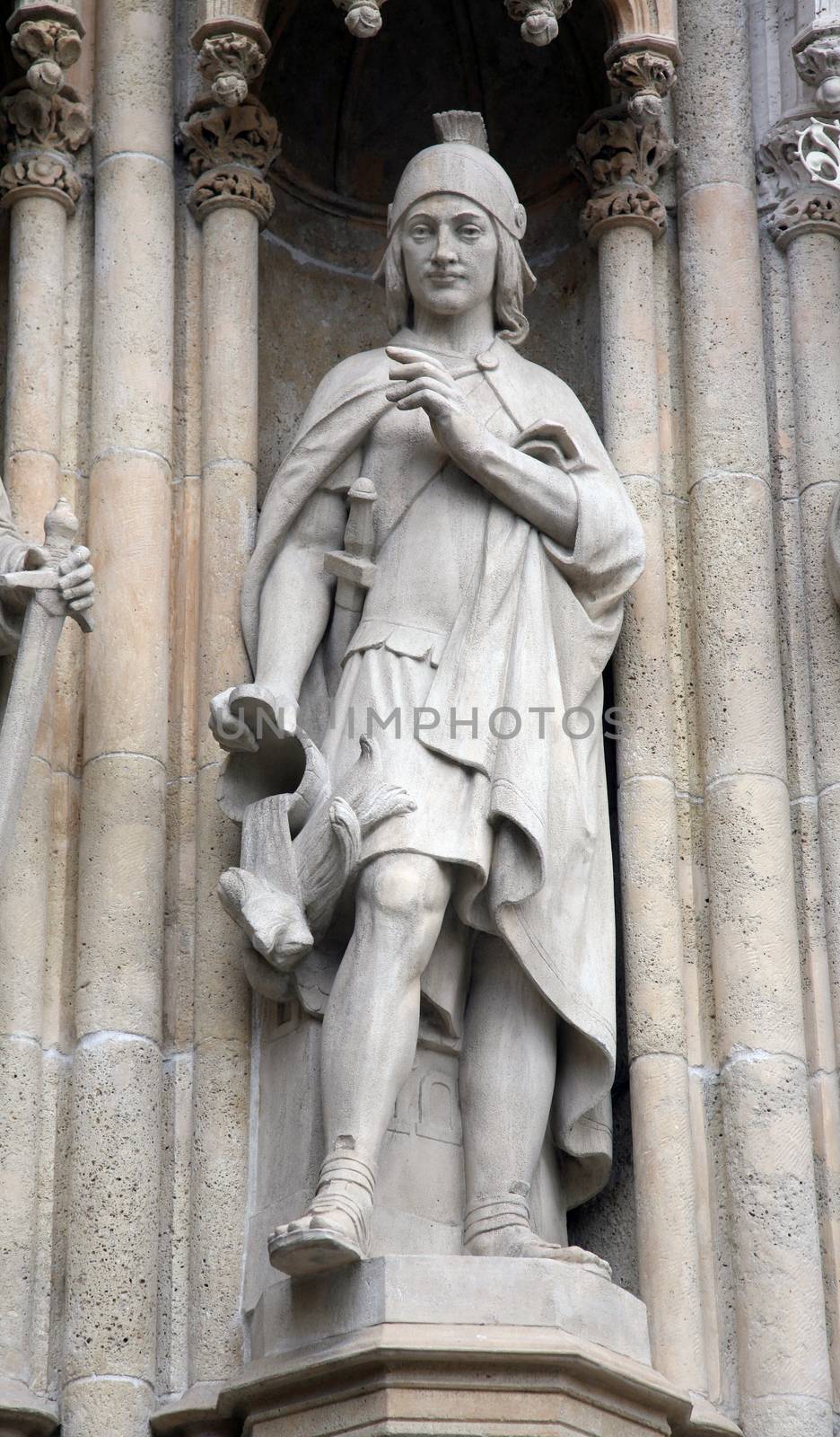 Statue of Saint Florian on the portal of the cathedral dedicated to the Assumption of Mary in Zagreb on June 04, 2011.