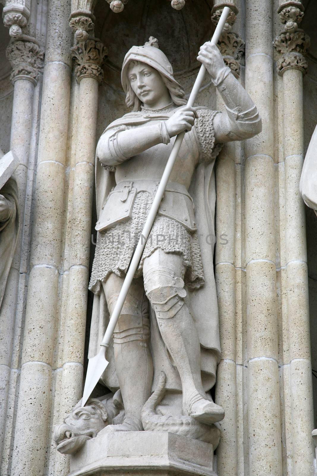 Statue of Saint George on the portal of the cathedral dedicated to the Assumption of Mary in Zagreb