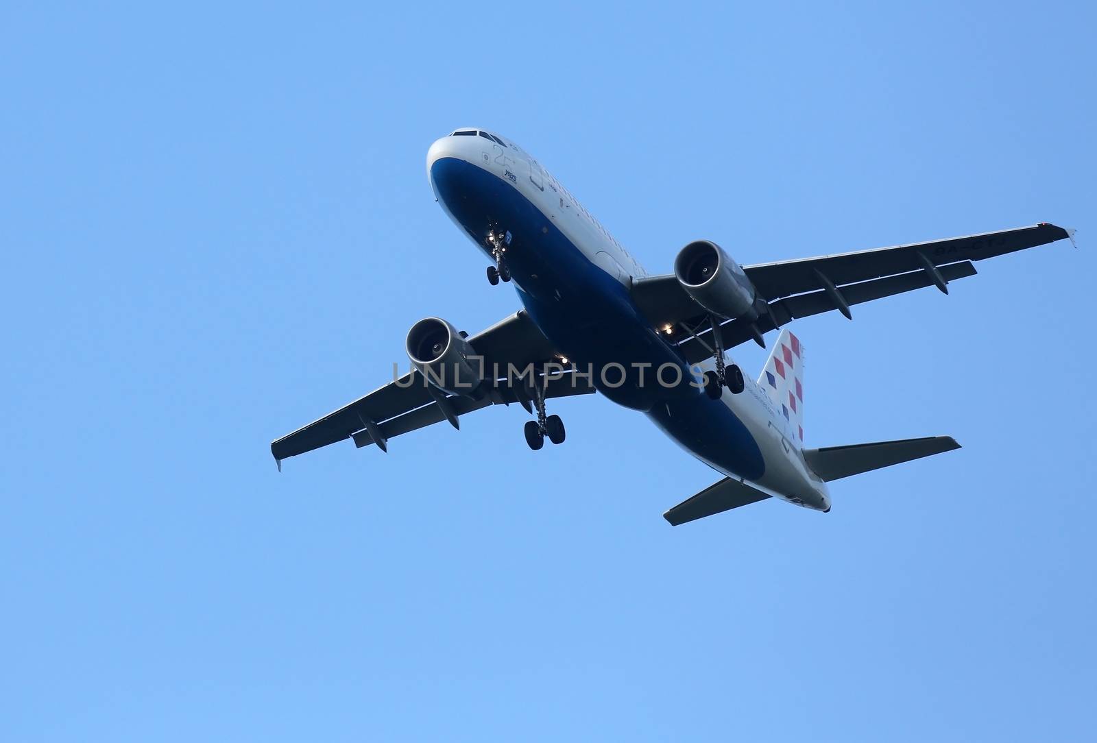 Airbus A320, registration 9A-CTJ of Croatia Airlines landing at Zagreb Airport Pleso