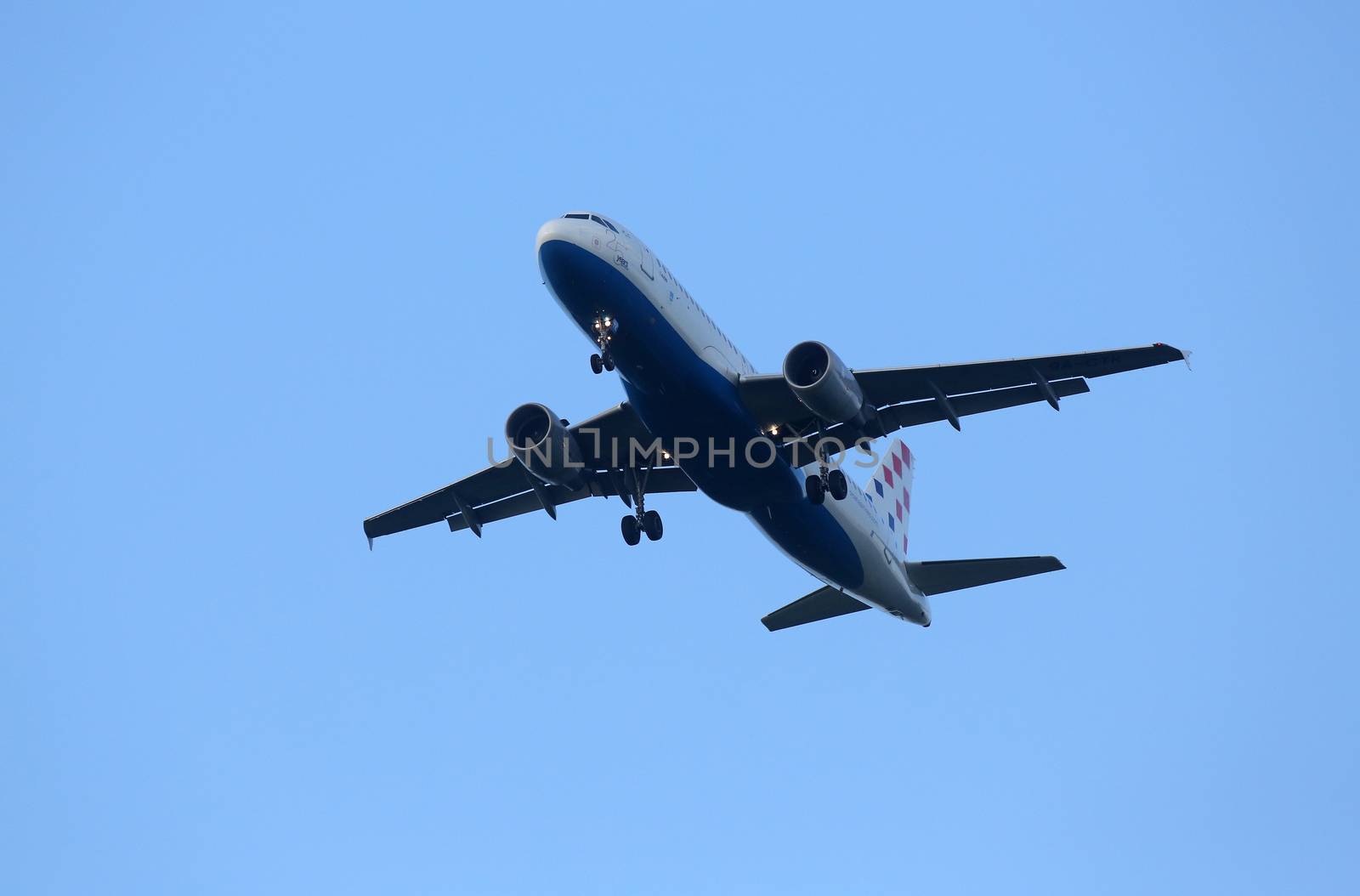 Airbus A320, registration 9A-CTK of Croatia Airlines landing at Zagreb Airport Pleso