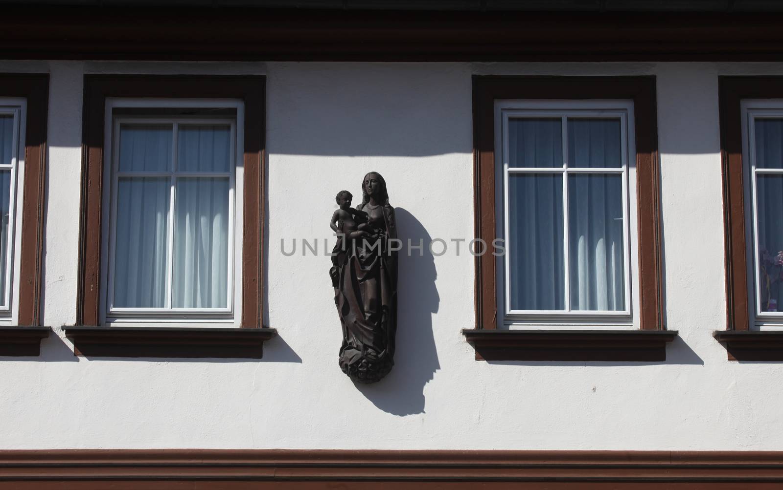 Madonna with child Jesus, Statue on the main street of Miltenberg in Lower Franconia, Bavaria, Germany