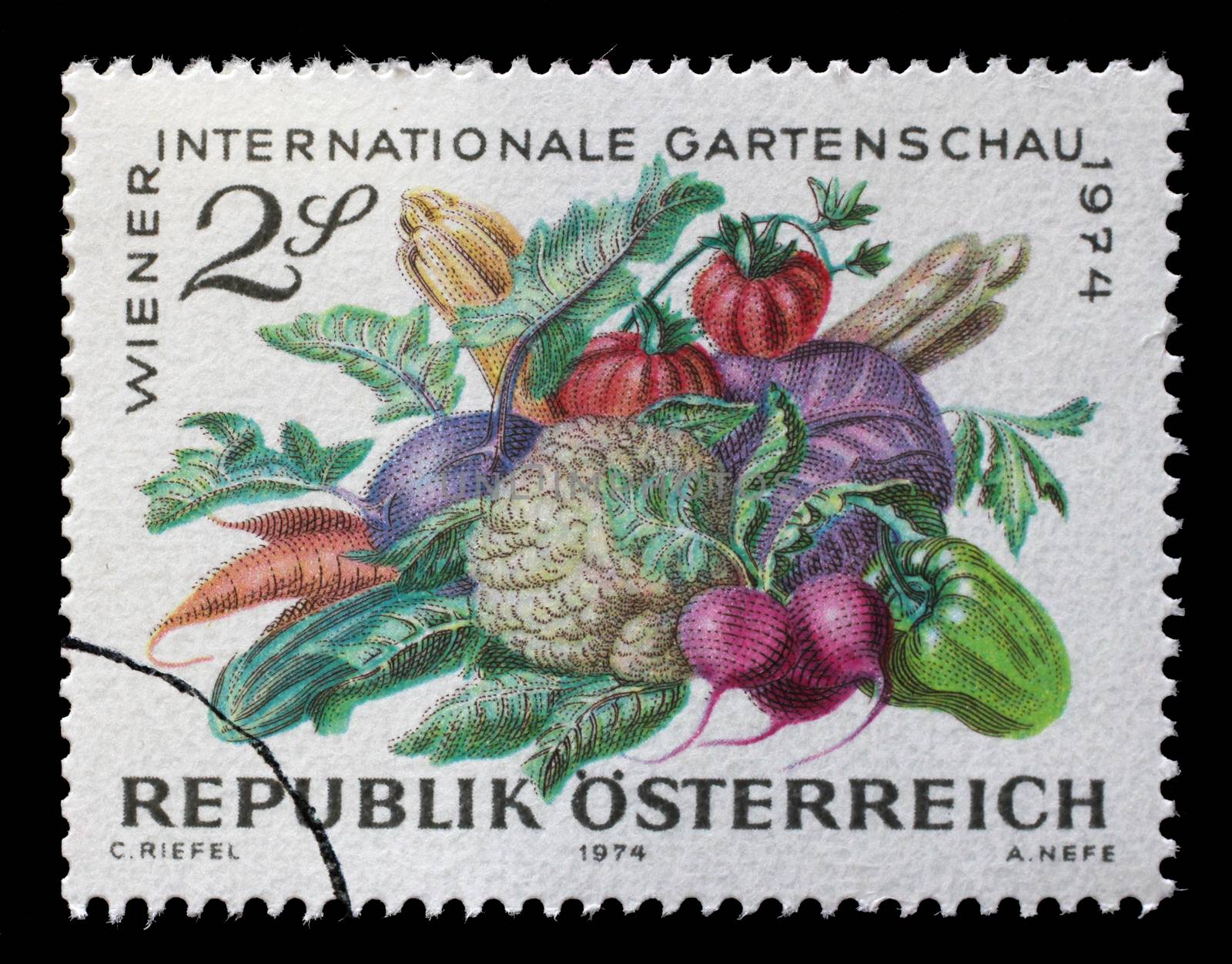 Stamp printed in Austria, devoted to the International Garden Show, Vienna, shown Vegetables, circa 1974