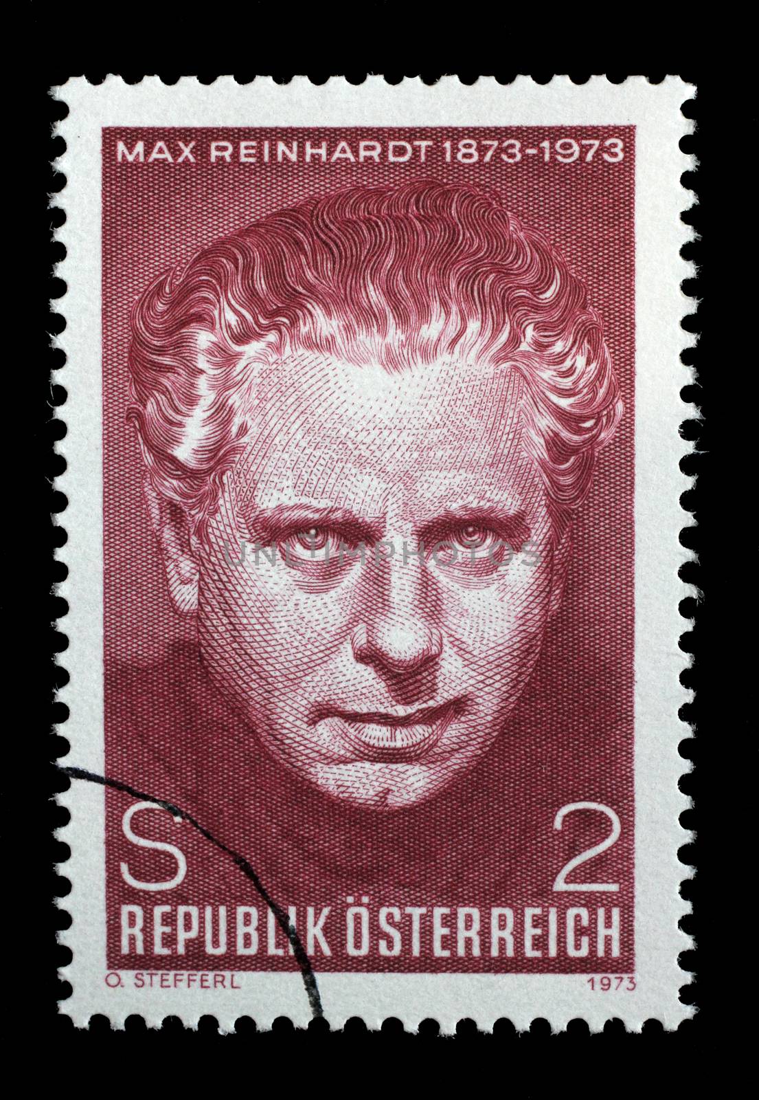 Stamp printed in Austria, is dedicated to the 100th anniversary of Max Reinhardt, Theatrical Director, circa 1973