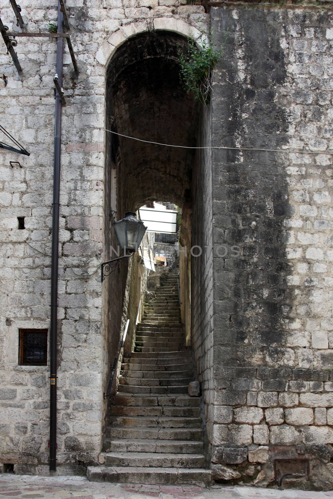 Stairs in the old town of Kotor on Adriatic coast of Montenegro.