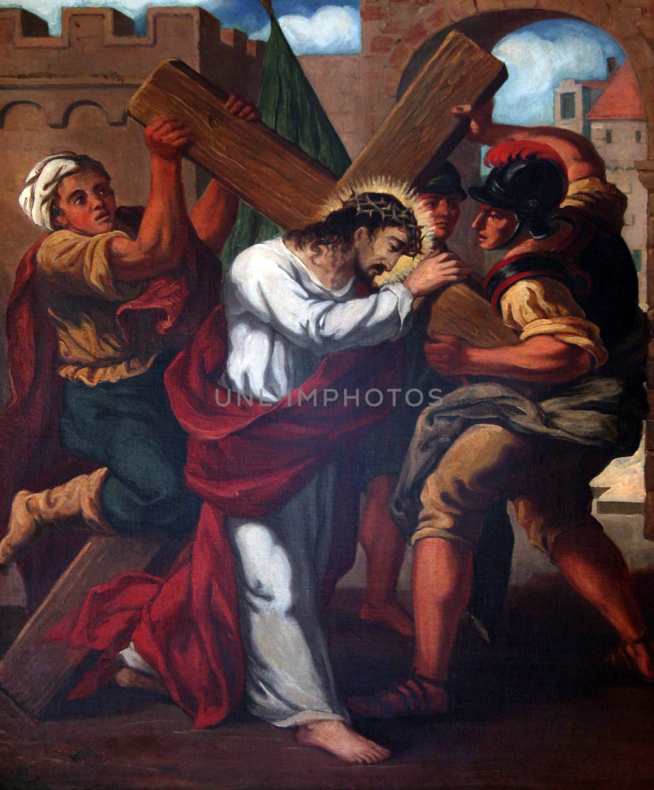 2nd Stations of the Cross, Jesus is given his cross by atlas