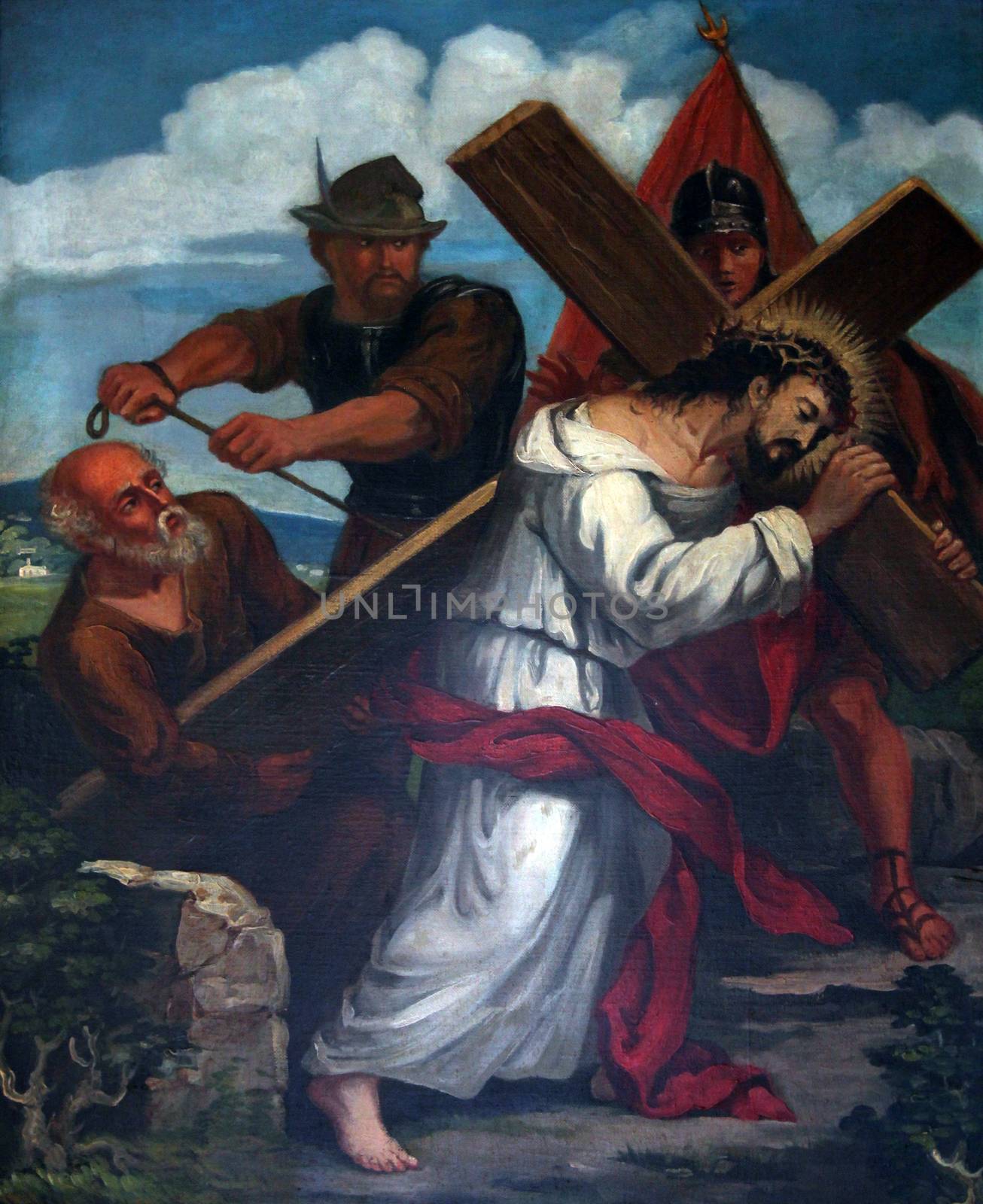 5th Stations of the Cross, Simon of Cyrene carries the cross by atlas