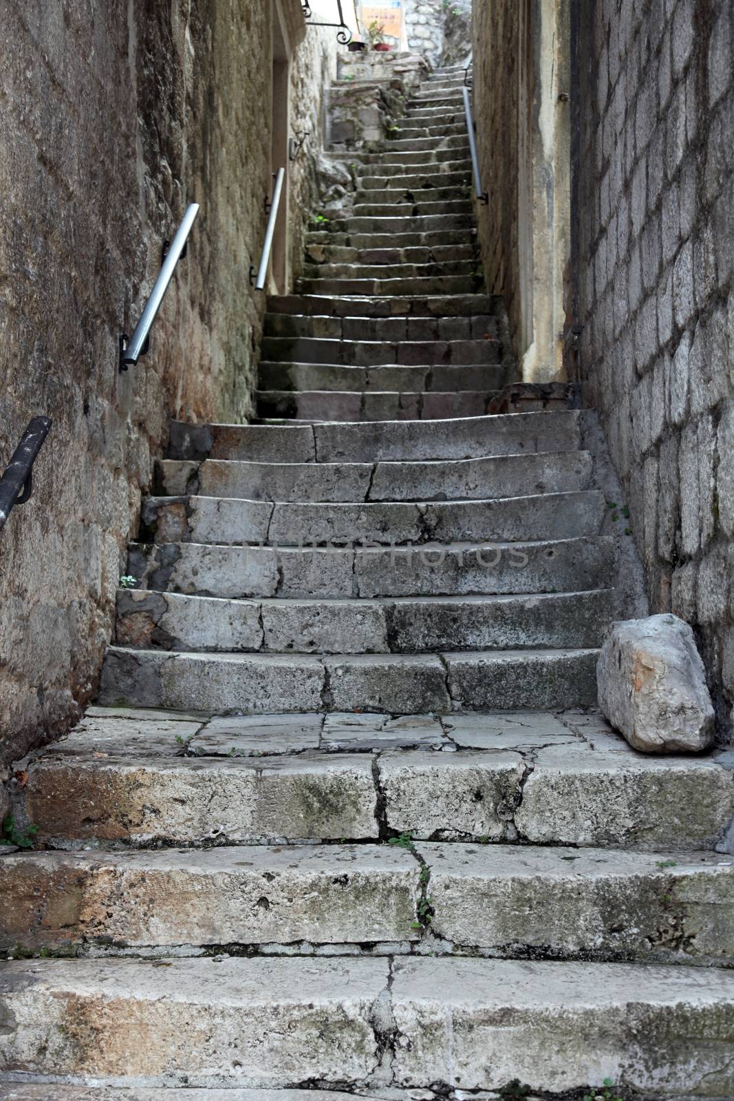 Stairs in the old town of Kotor on Adriatic coast of Montenegro.