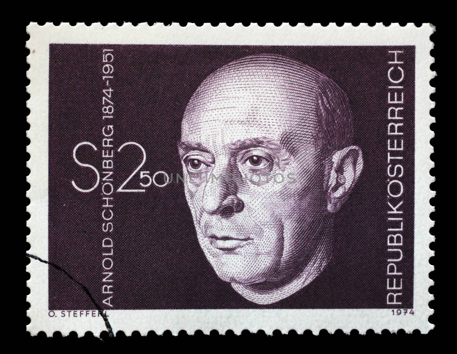 Stamp printed in Austria shows Arnold Schonberg by atlas