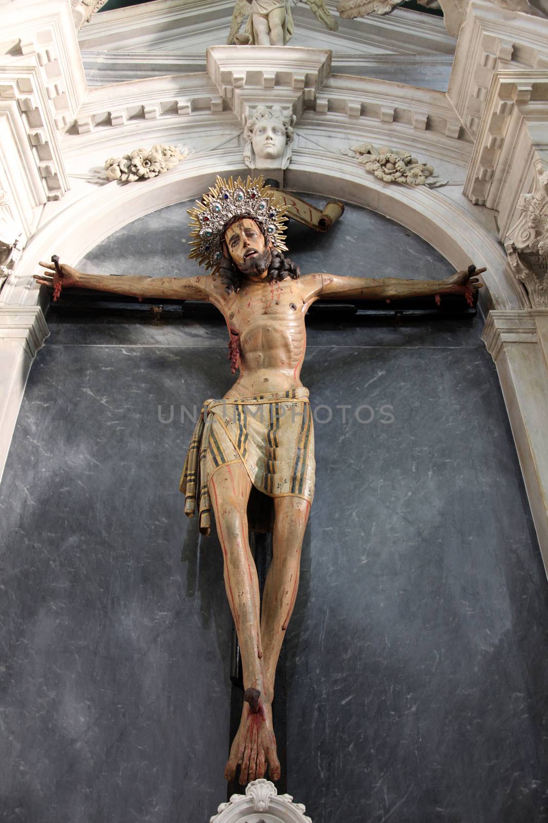 Crucifixion, Jesus on the cross, Catholic Church Saint Eustache in Dobrota, Montenegro