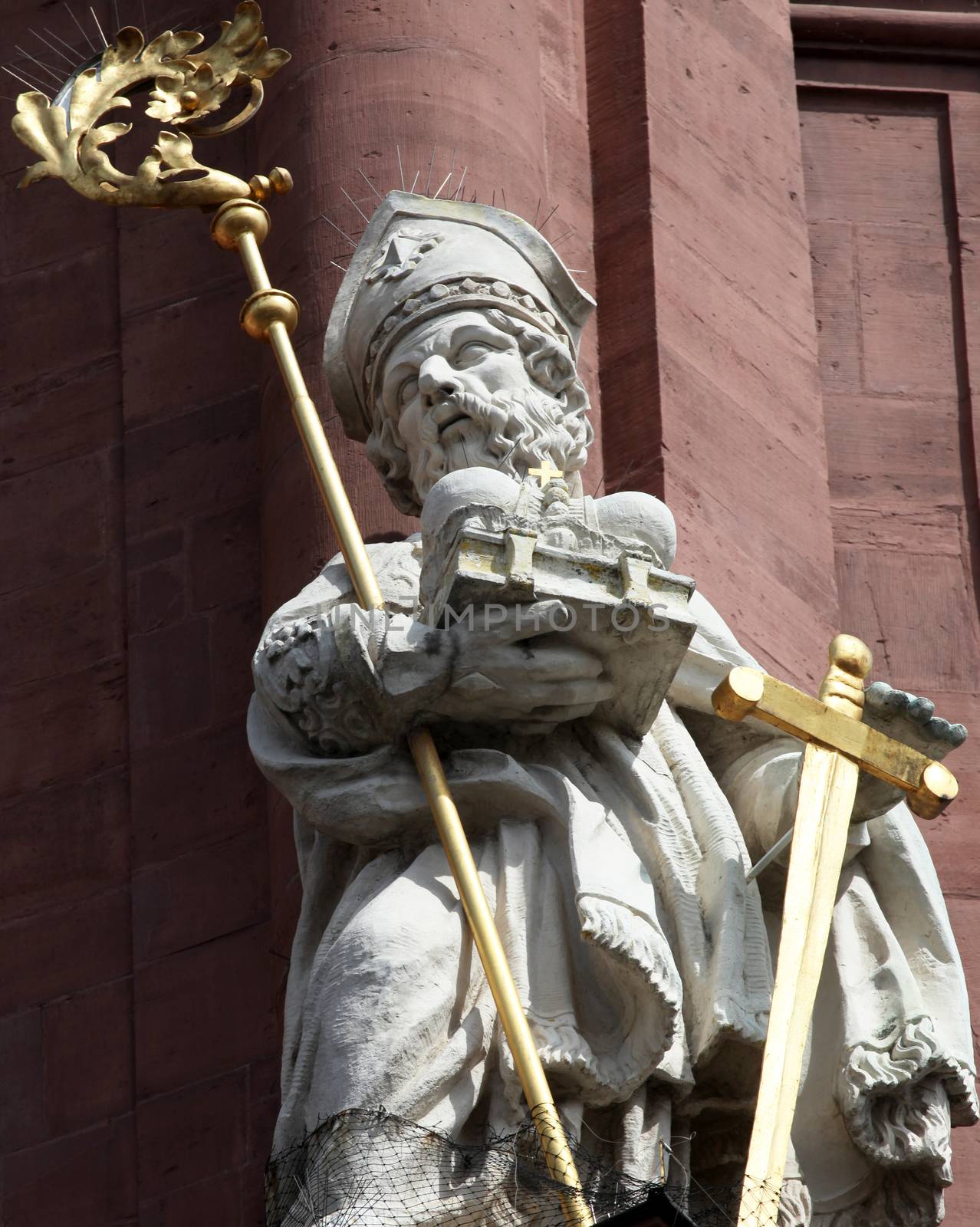 St. Burchard of Wurzburg on the Facade of Neumunster Collegiate Church in Wurzburg