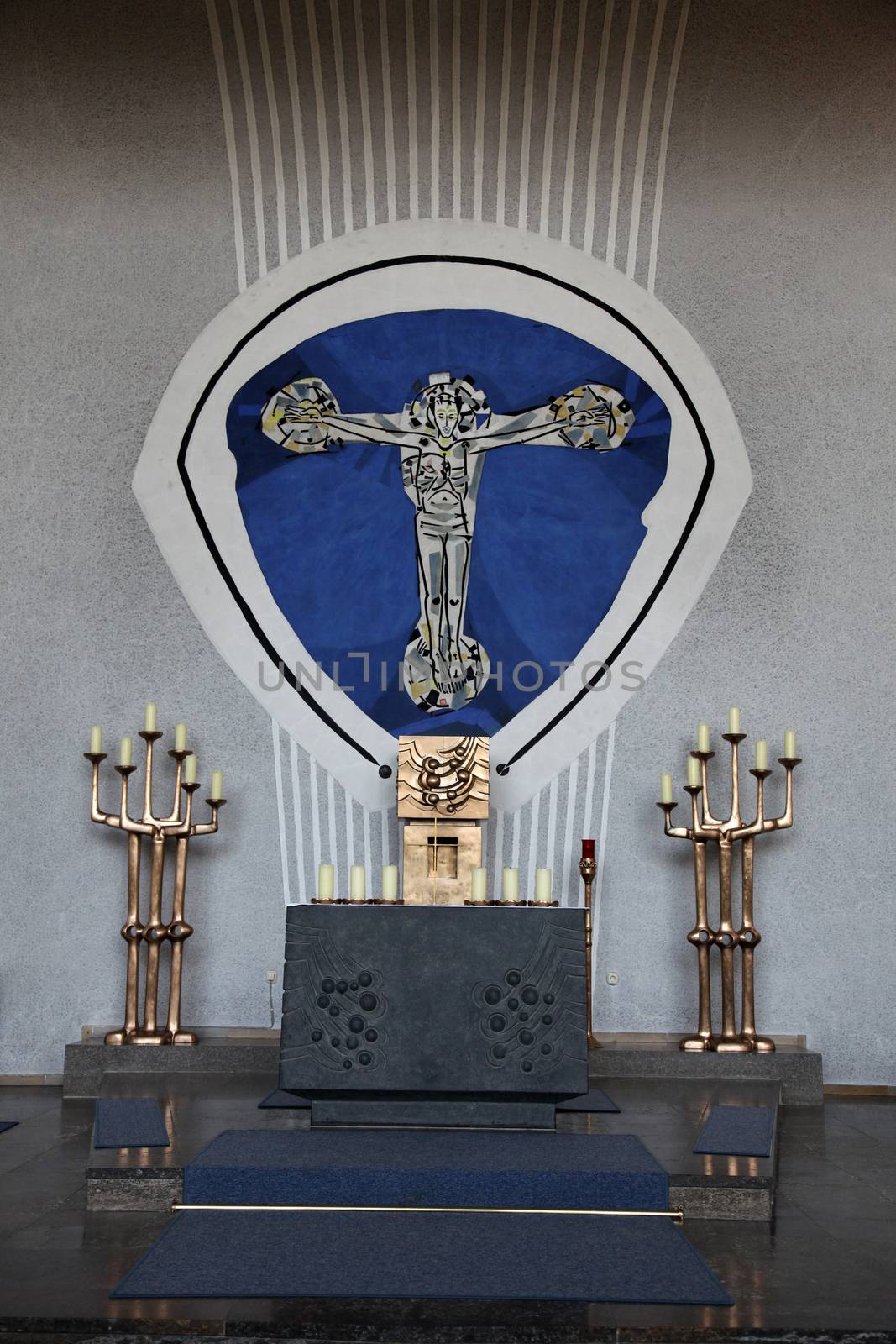 Altar in the Church of the Holy Trinity in the Bavarian village of Gemunden am Main, in the Diocese of Wurzburg, Germany