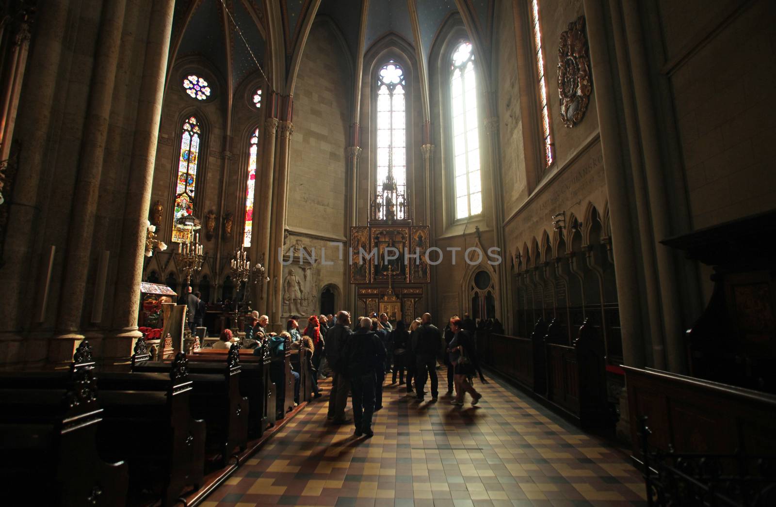 Tourists take a tour of the Zagreb cathedral dedicated to the Assumption of Mary