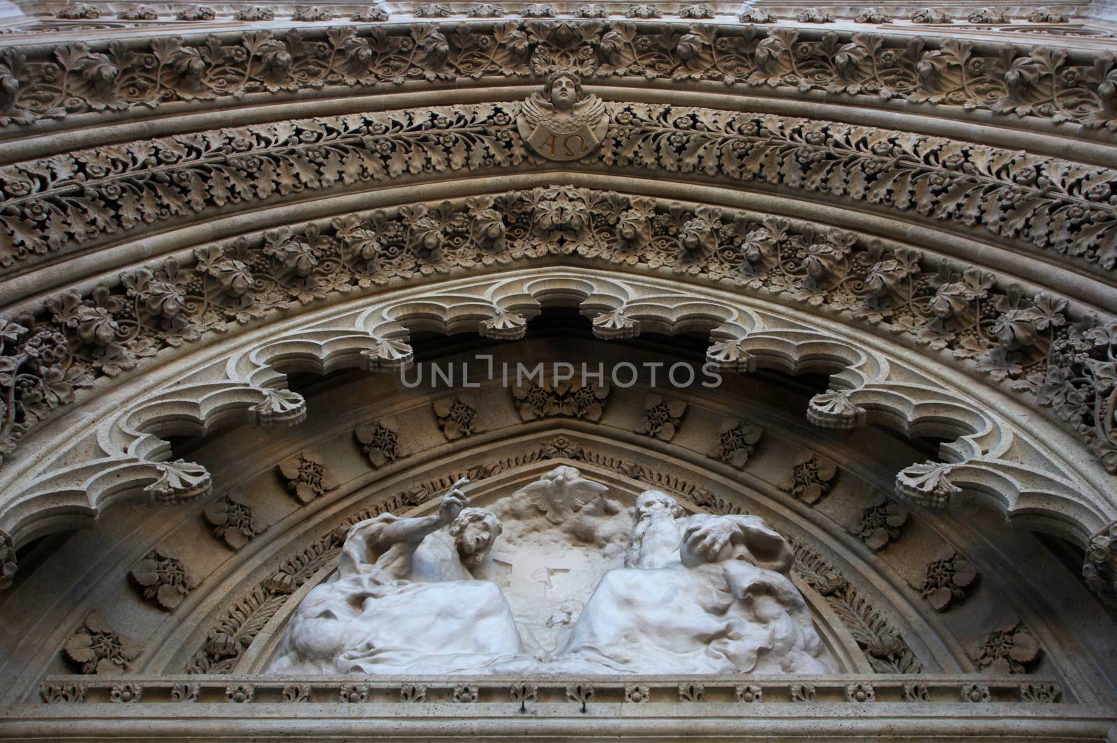 Holy Trinity on the portal of the cathedral dedicated to the Assumption of Mary in Zagreb