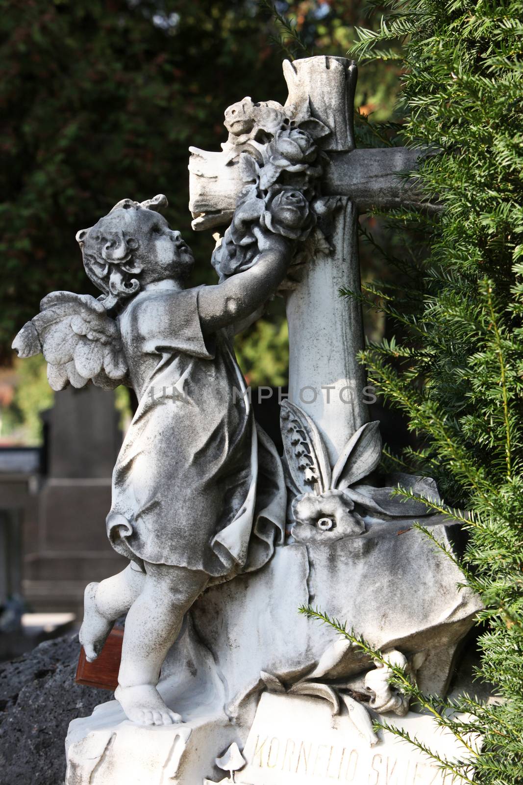 Detail of a mourning sculpture on a Mirogoj cemetery in Zagreb, Croatia by atlas