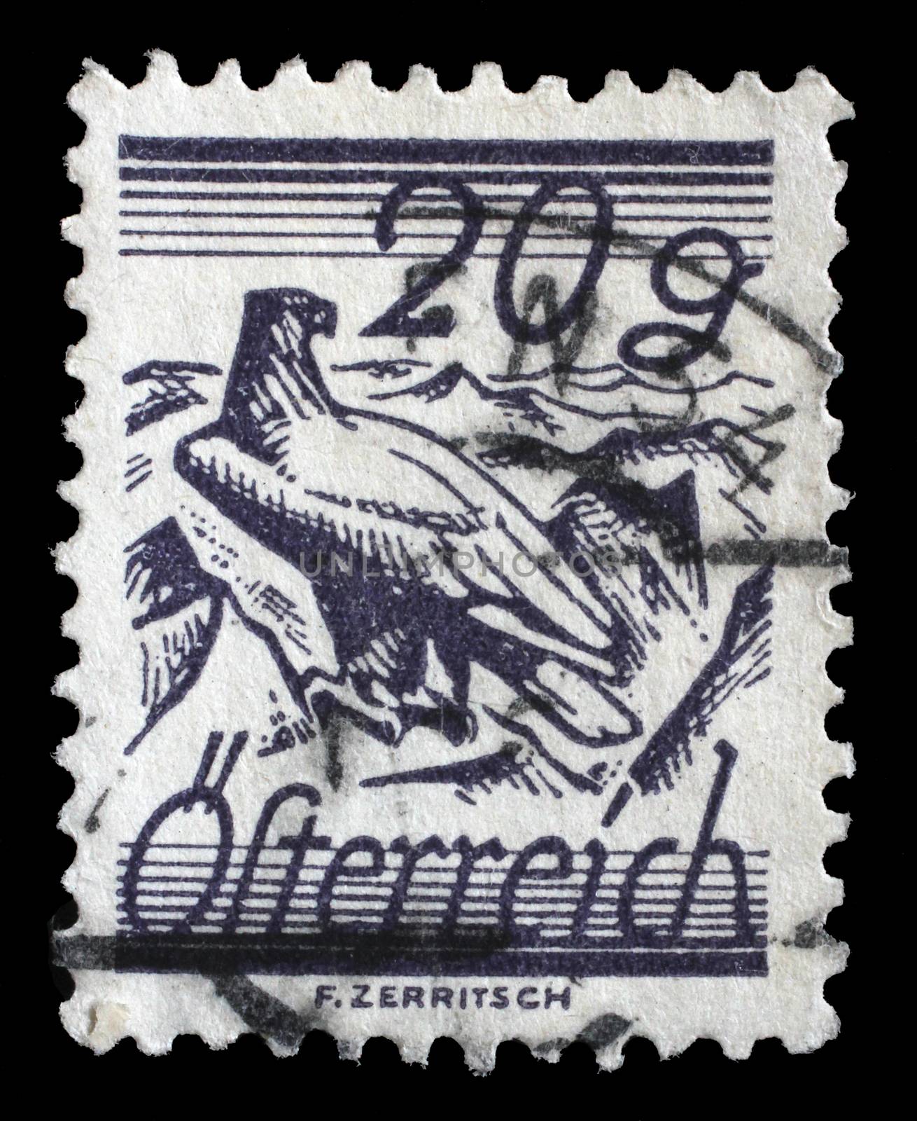 Stamp printed by Austria, shows White Shouldered Eagle by atlas