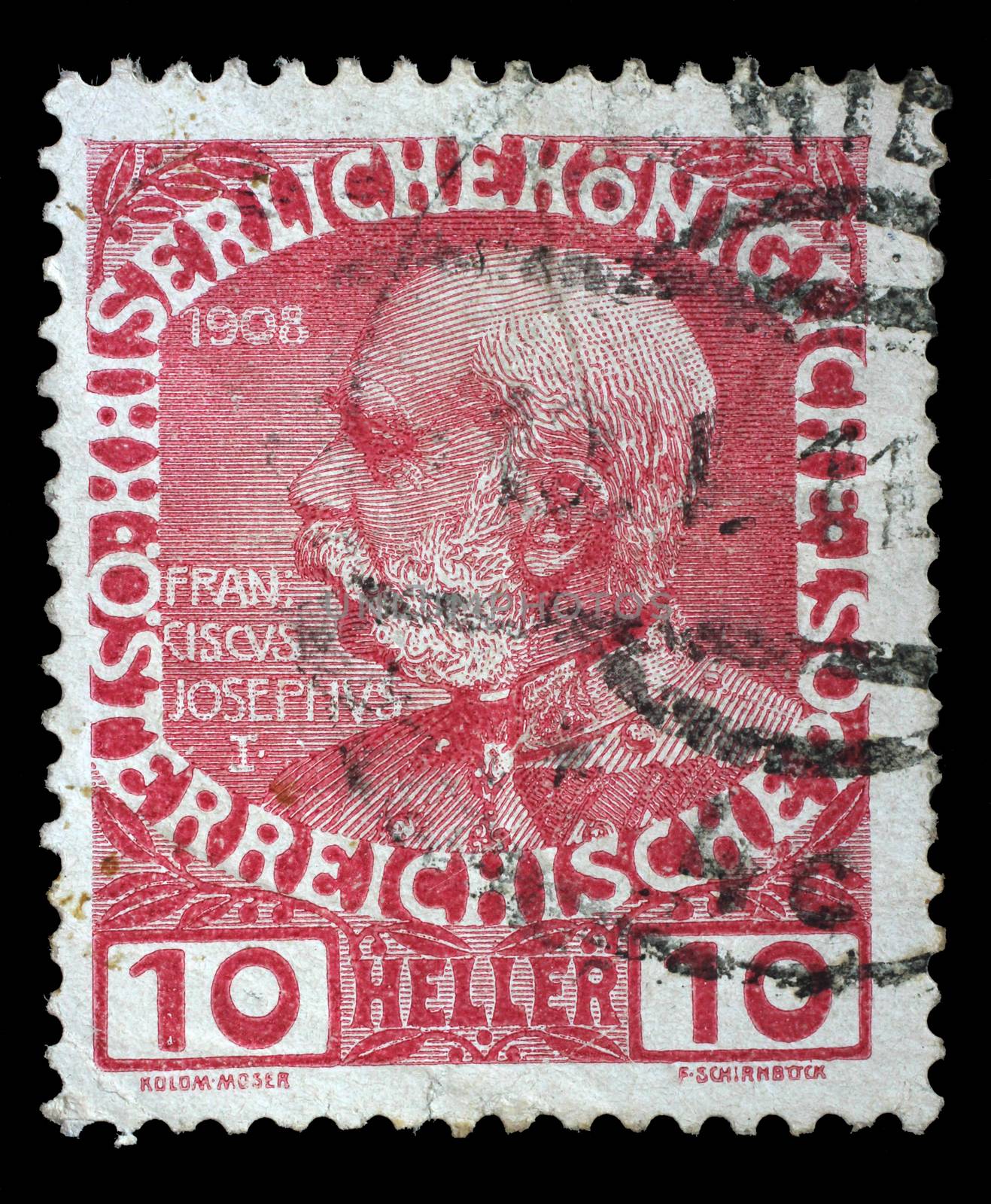 Stamp printed by Austria, shows Franz Josef by atlas