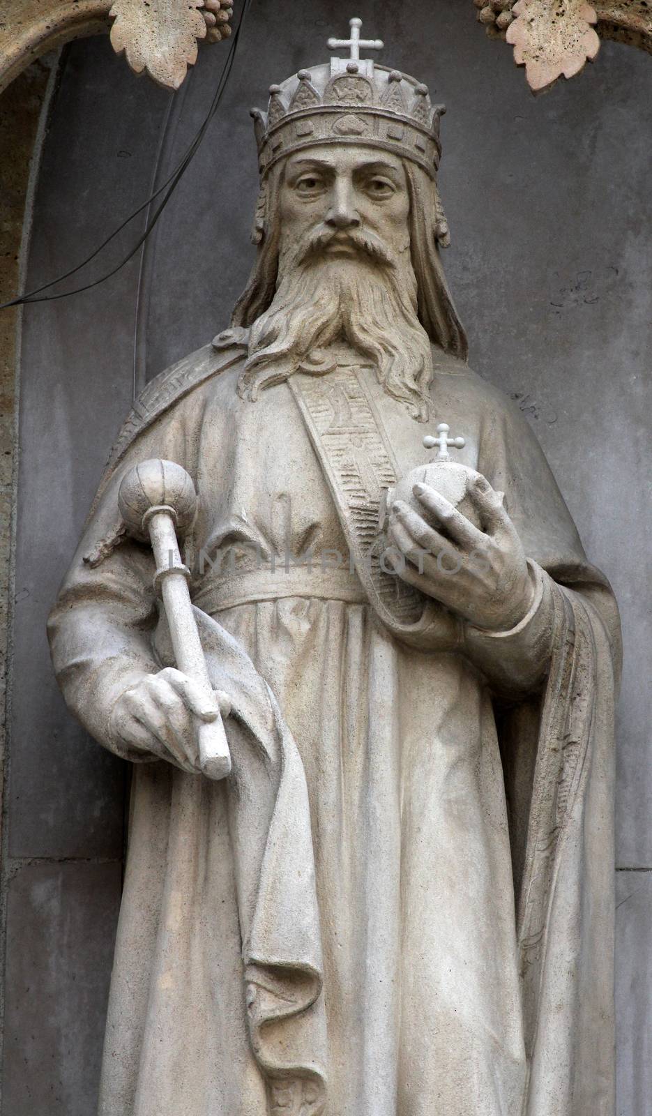 Statue of St. Stephen the king on the portal of the cathedral dedicated to the Assumption of Mary in Zagreb