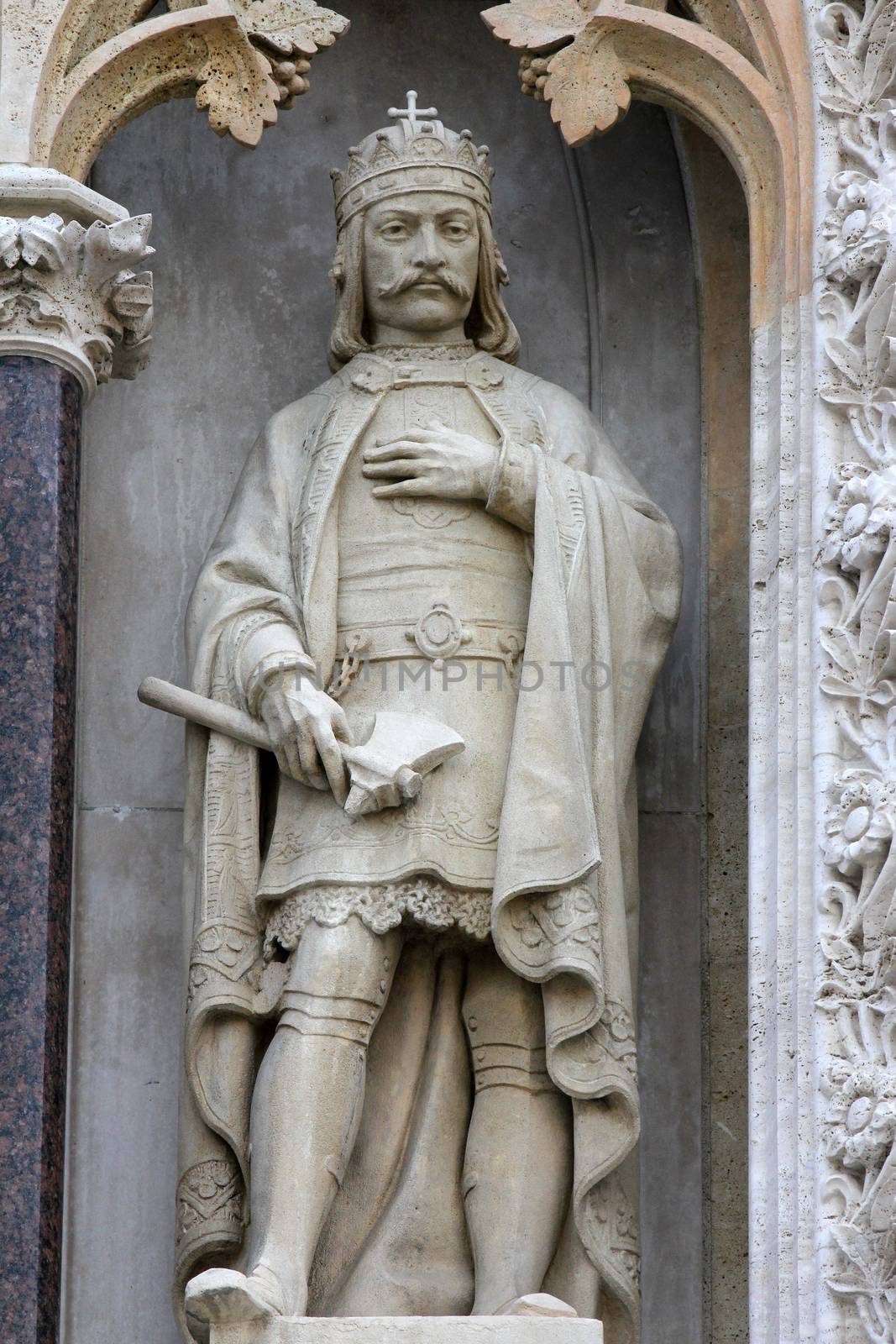 Statue of St. Ladislaus the king on the portal of the cathedral dedicated to the Assumption of Mary in Zagreb