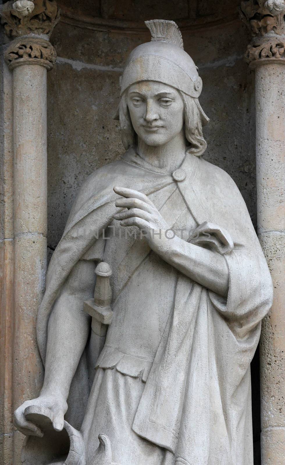 Statue of Saint Florian on the portal of the cathedral dedicated to the Assumption of Mary in Zagreb