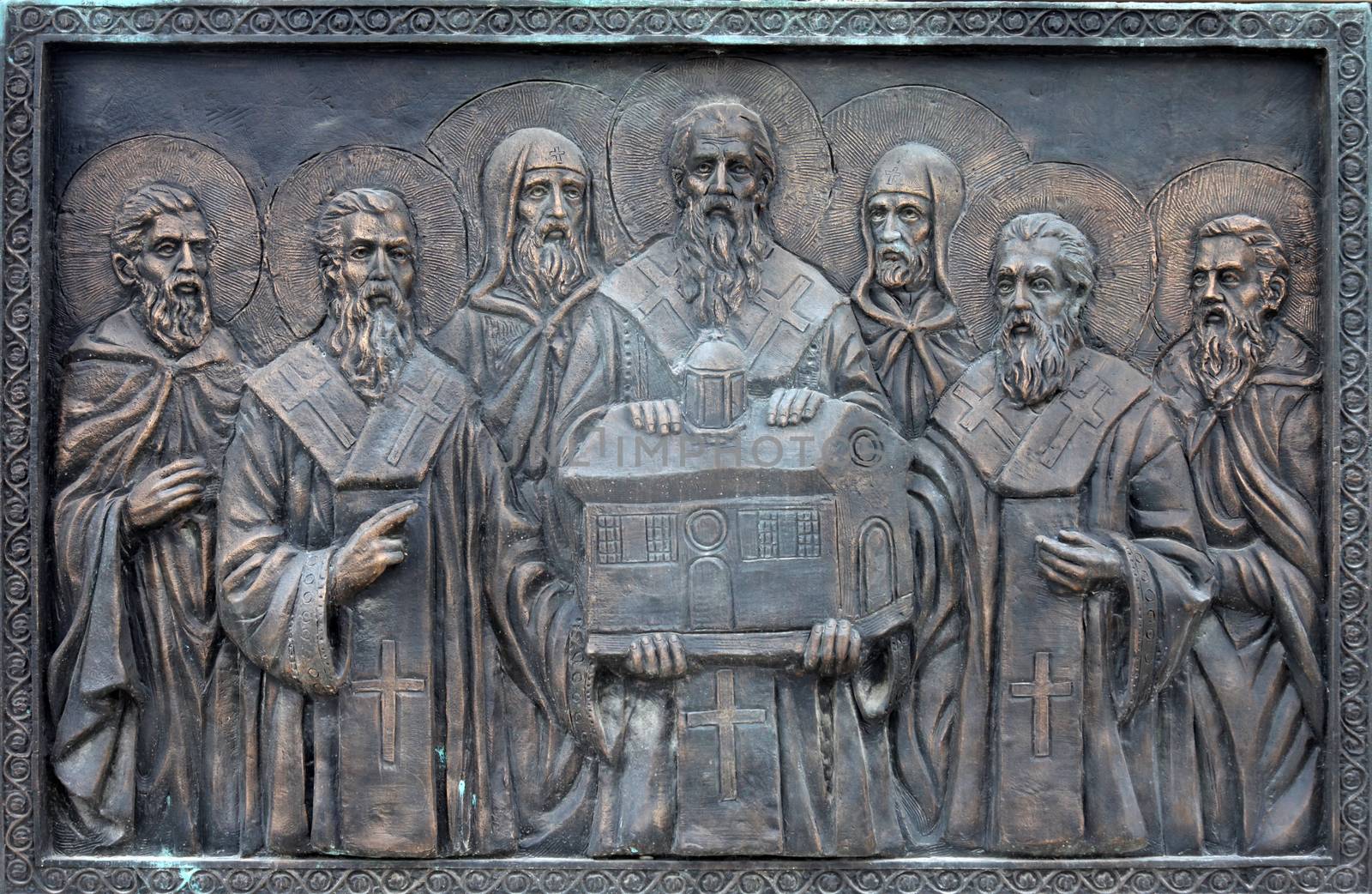 Monument of St. Cyril and Methodius  in downtown of Skopje, Macedonia by atlas