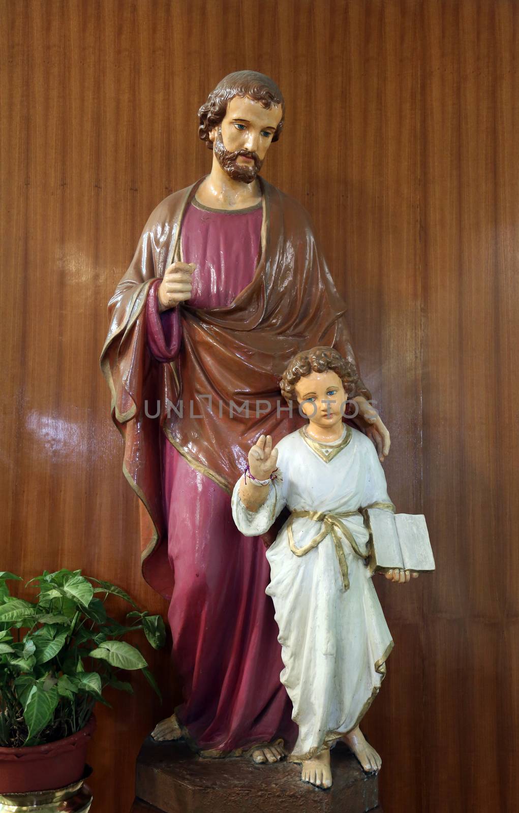 Saint Joseph with child Jesus, Church in Loreto Convent where Mother Teresa lived before the founding of the Missionaries of Charity in Kolkata, India