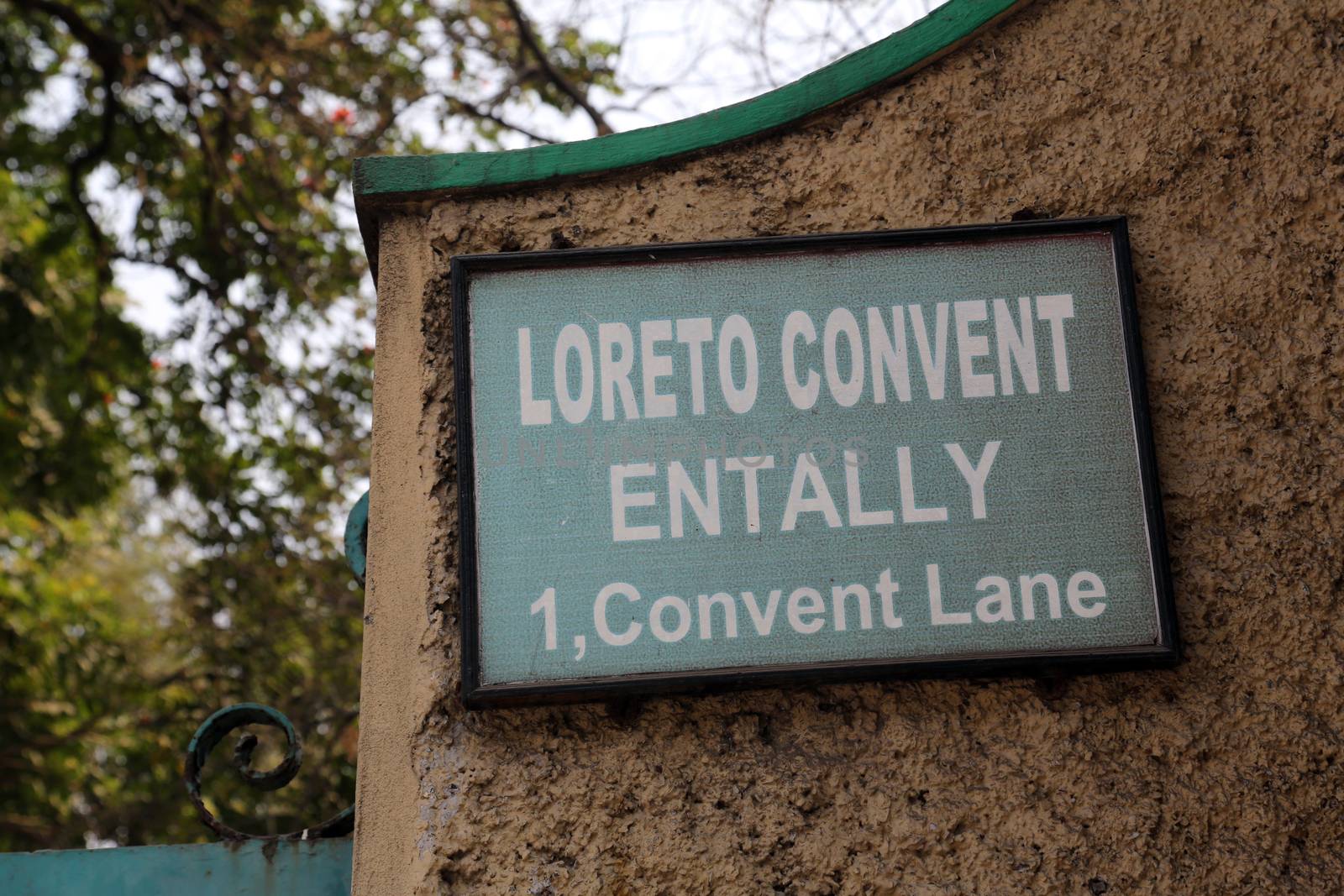 The inscription at the entrance to Loreto Convent where Mother Teresa lived before the founding of the Missionaries of Charity in Kolkata, India on February 10, 2014.